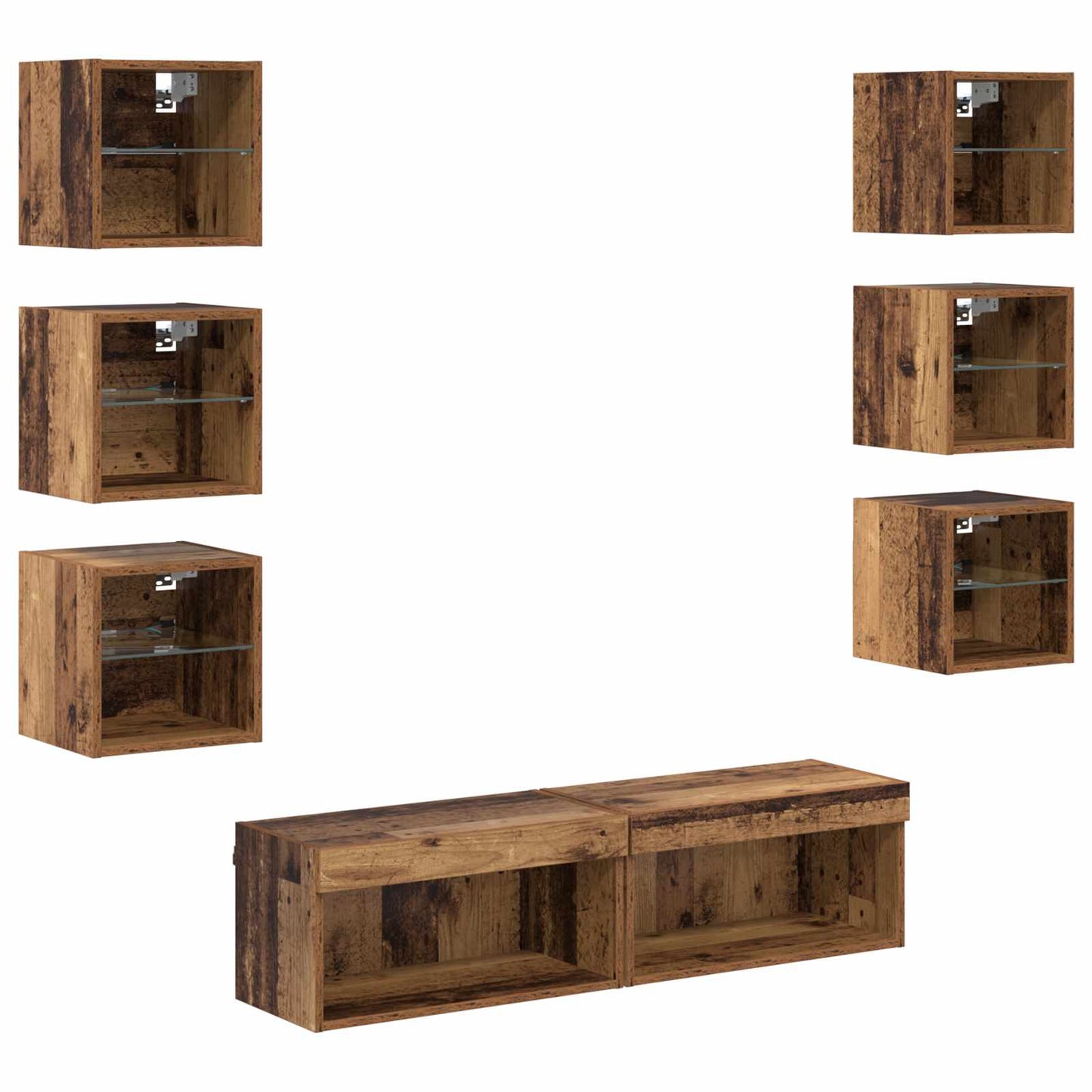 TV-kast met LED-striplichten met lade 8 pcs Oud Hout Glas is nu te koop bij PeponiXL, paradijselijk wonen!
