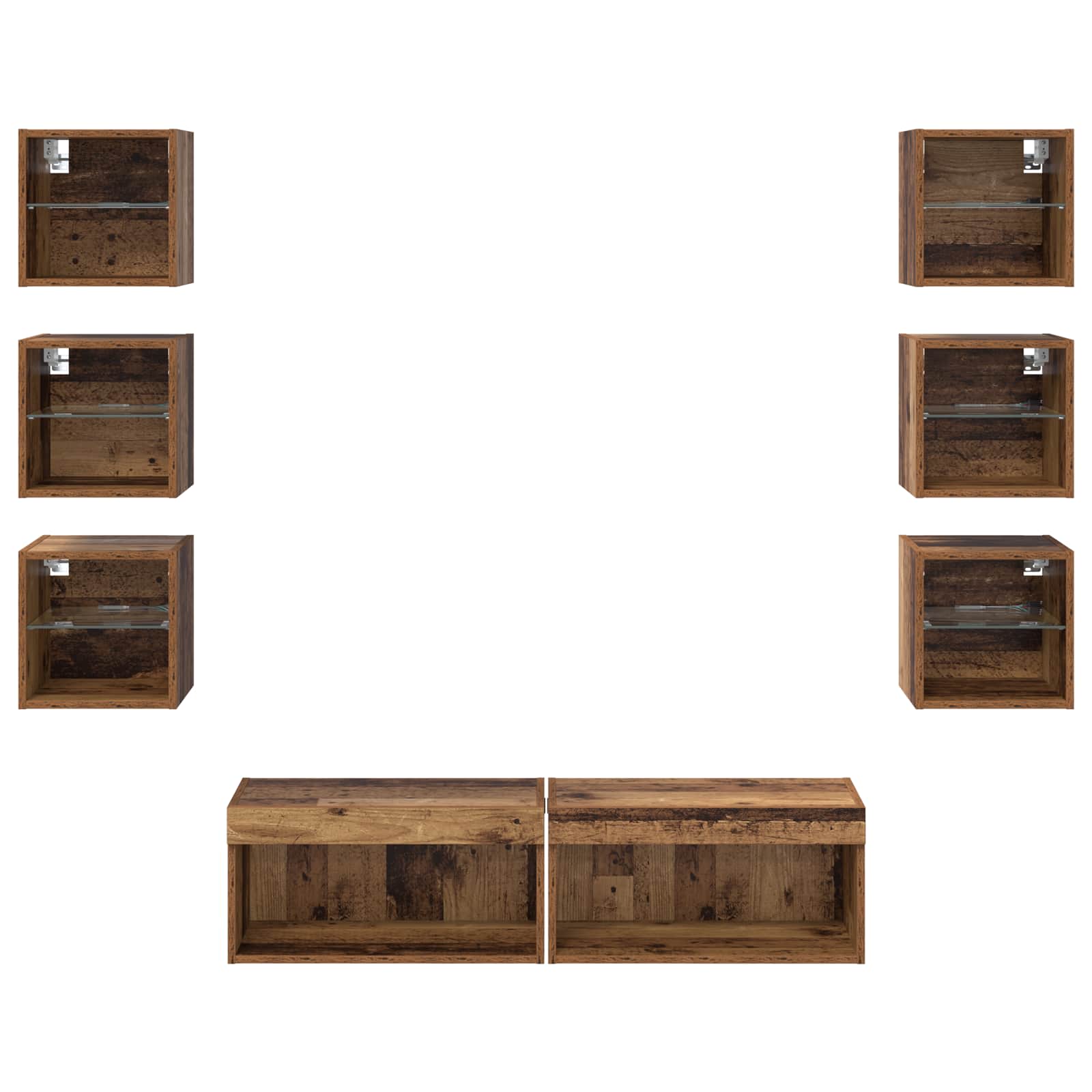 TV-kast met LED-striplichten met lade 8 pcs Oud Hout Glas is nu te koop bij PeponiXL, paradijselijk wonen!