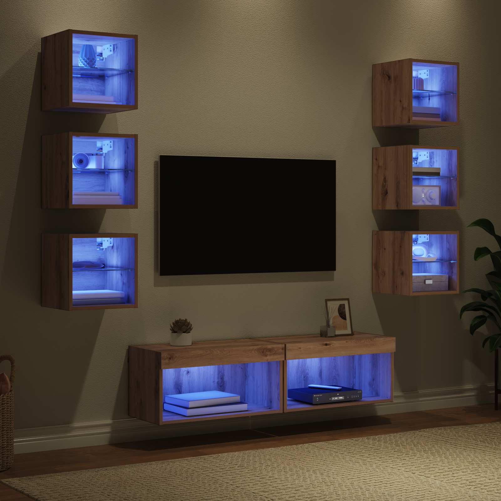 TV-kast met LED-striplichten met lade 8 pcs Artisan Eiken Glas is nu te koop bij PeponiXL, paradijselijk wonen!