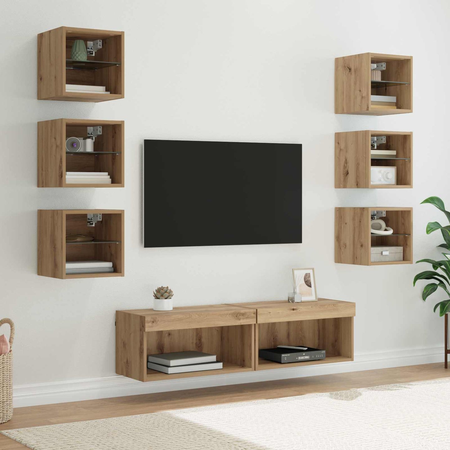 TV-kast met LED-striplichten met lade 8 pcs Artisan Eiken Glas is nu te koop bij PeponiXL, paradijselijk wonen!