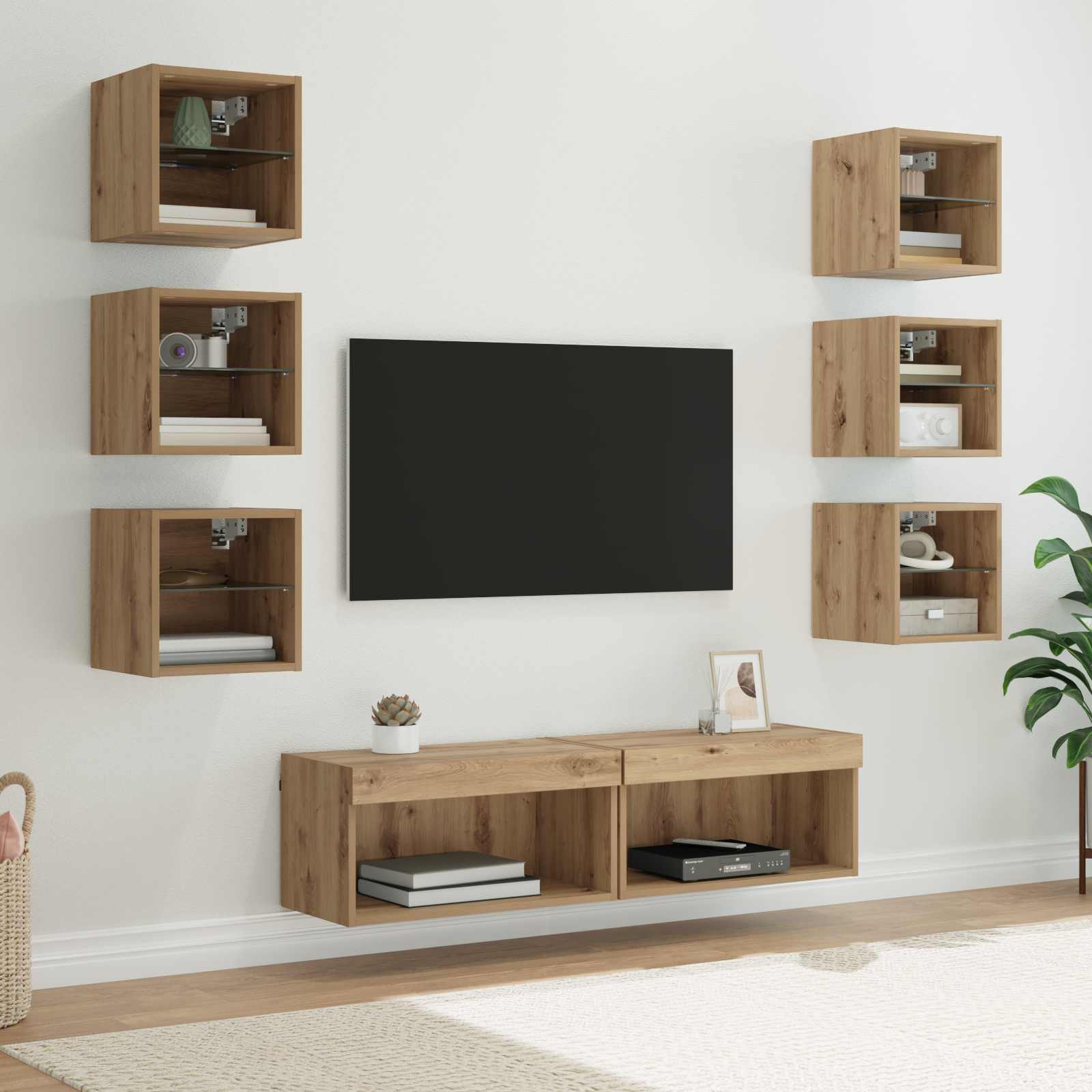 TV-kast met LED-striplichten met lade 8 pcs Artisan Eiken Glas is nu te koop bij PeponiXL, paradijselijk wonen!