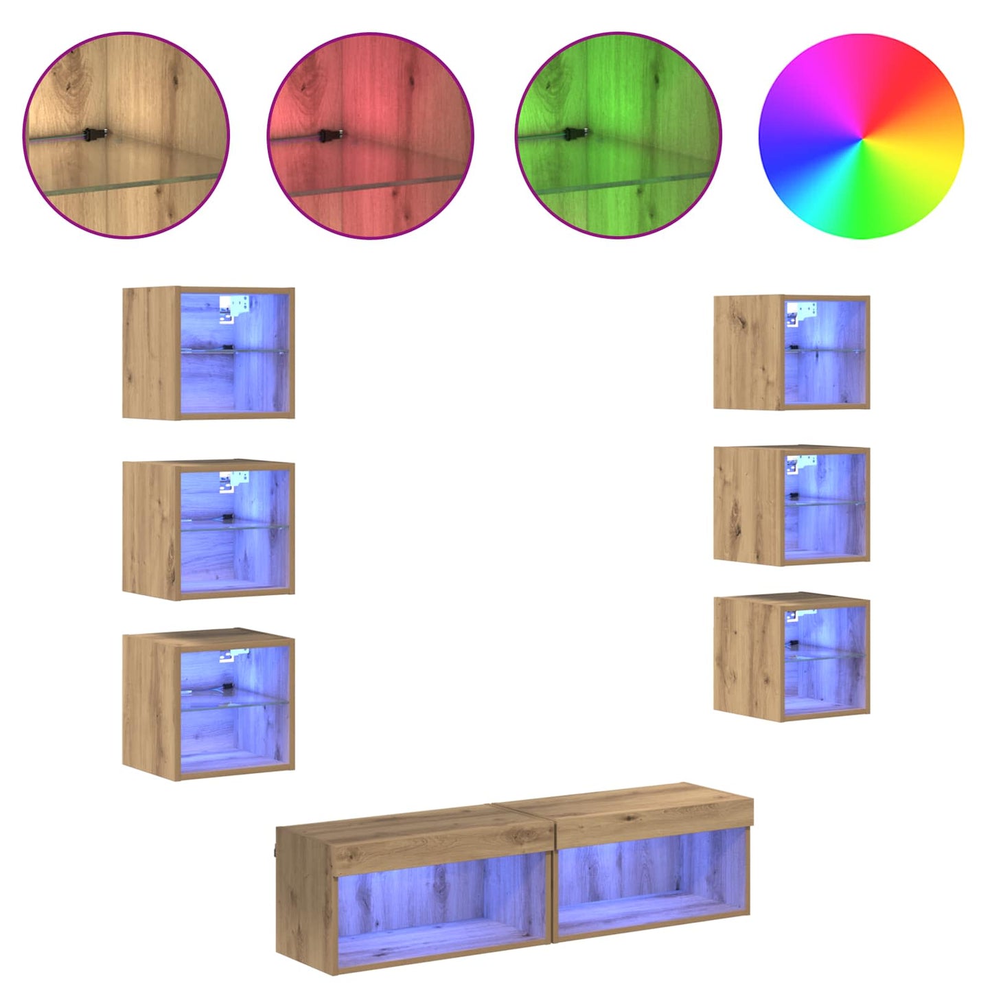 TV-kast met LED-striplichten met lade 8 pcs Artisan Eiken Glas is nu te koop bij PeponiXL, paradijselijk wonen!