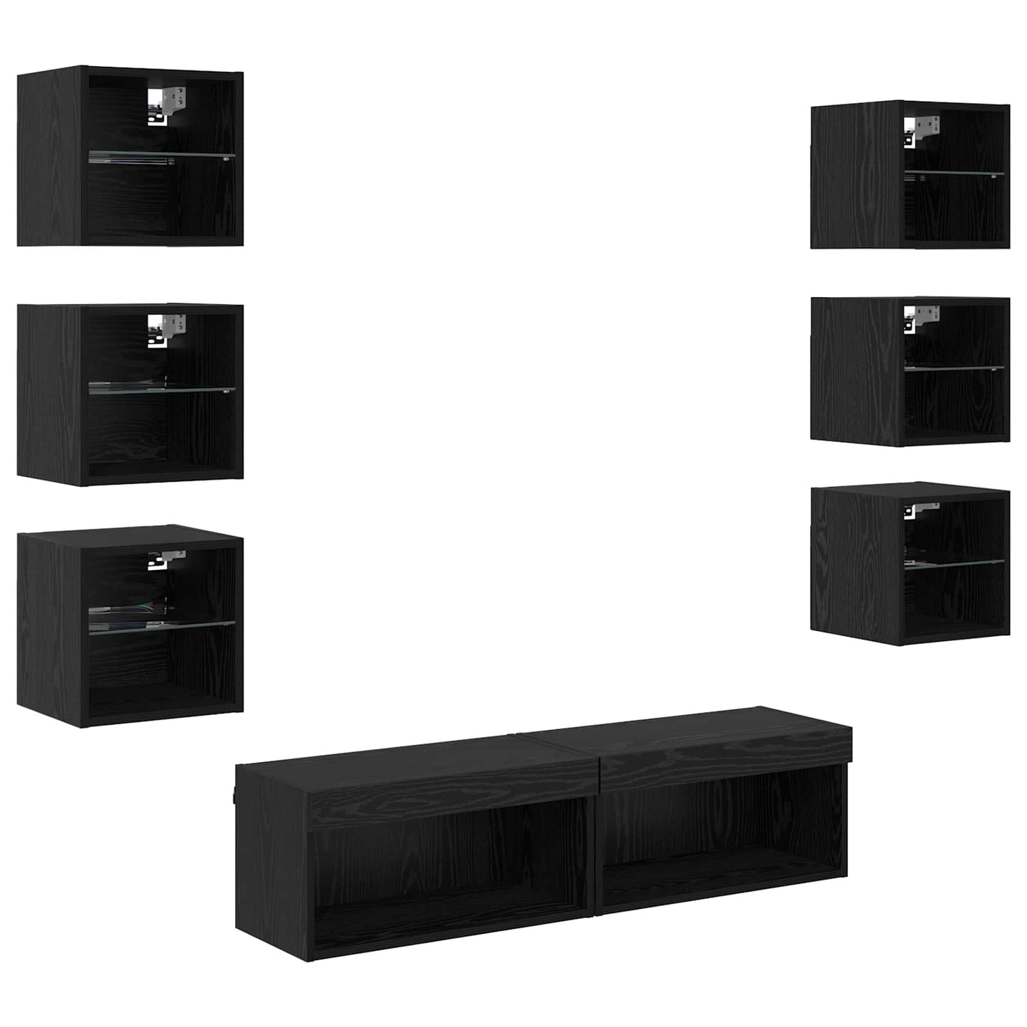 TV-kast met LED-striplichten met lade 8 pcs Zwart Eiken Glas is nu te koop bij PeponiXL, paradijselijk wonen!