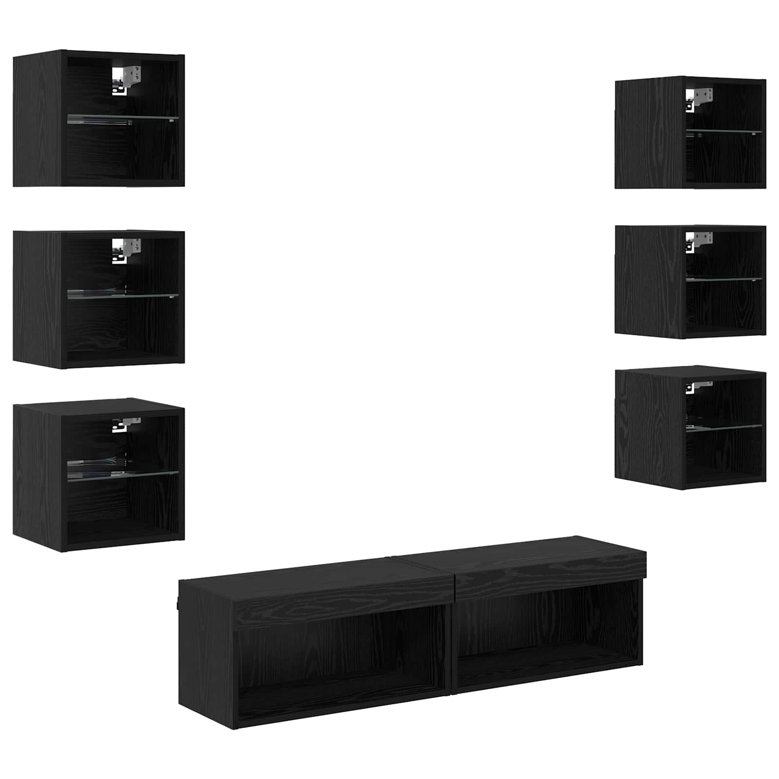 TV-kast met LED-striplichten met lade 8 pcs Zwart Eiken Glas is nu te koop bij PeponiXL, paradijselijk wonen!
