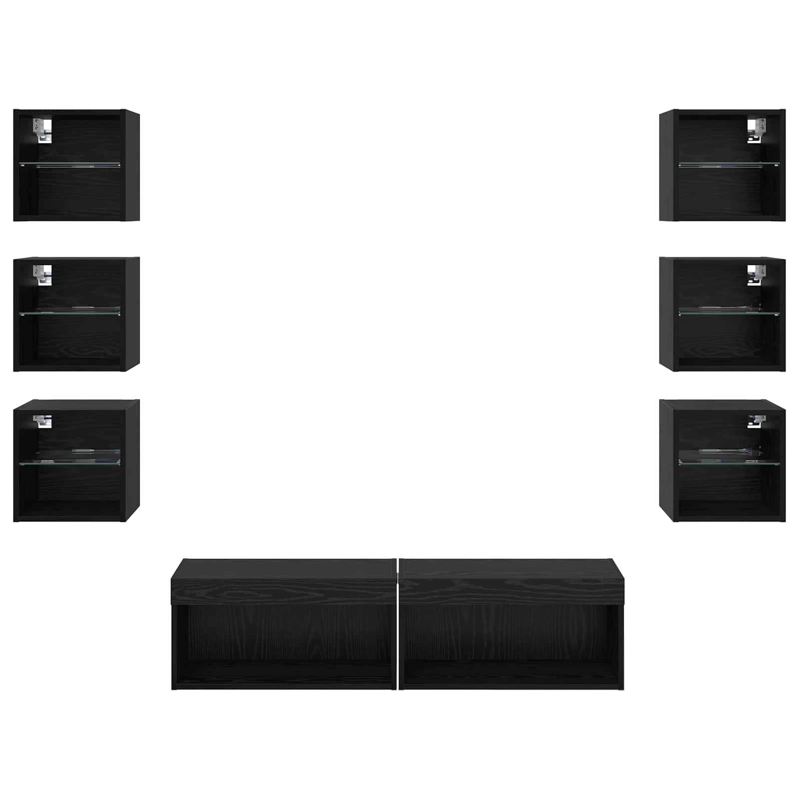 TV-kast met LED-striplichten met lade 8 pcs Zwart Eiken Glas is nu te koop bij PeponiXL, paradijselijk wonen!