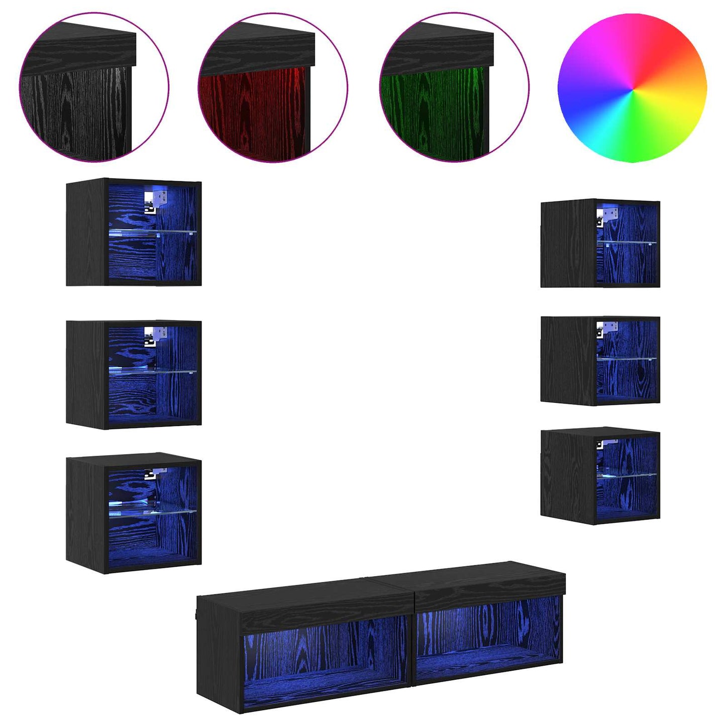 TV-kast met LED-striplichten met lade 8 pcs Zwart Eiken Glas is nu te koop bij PeponiXL, paradijselijk wonen!