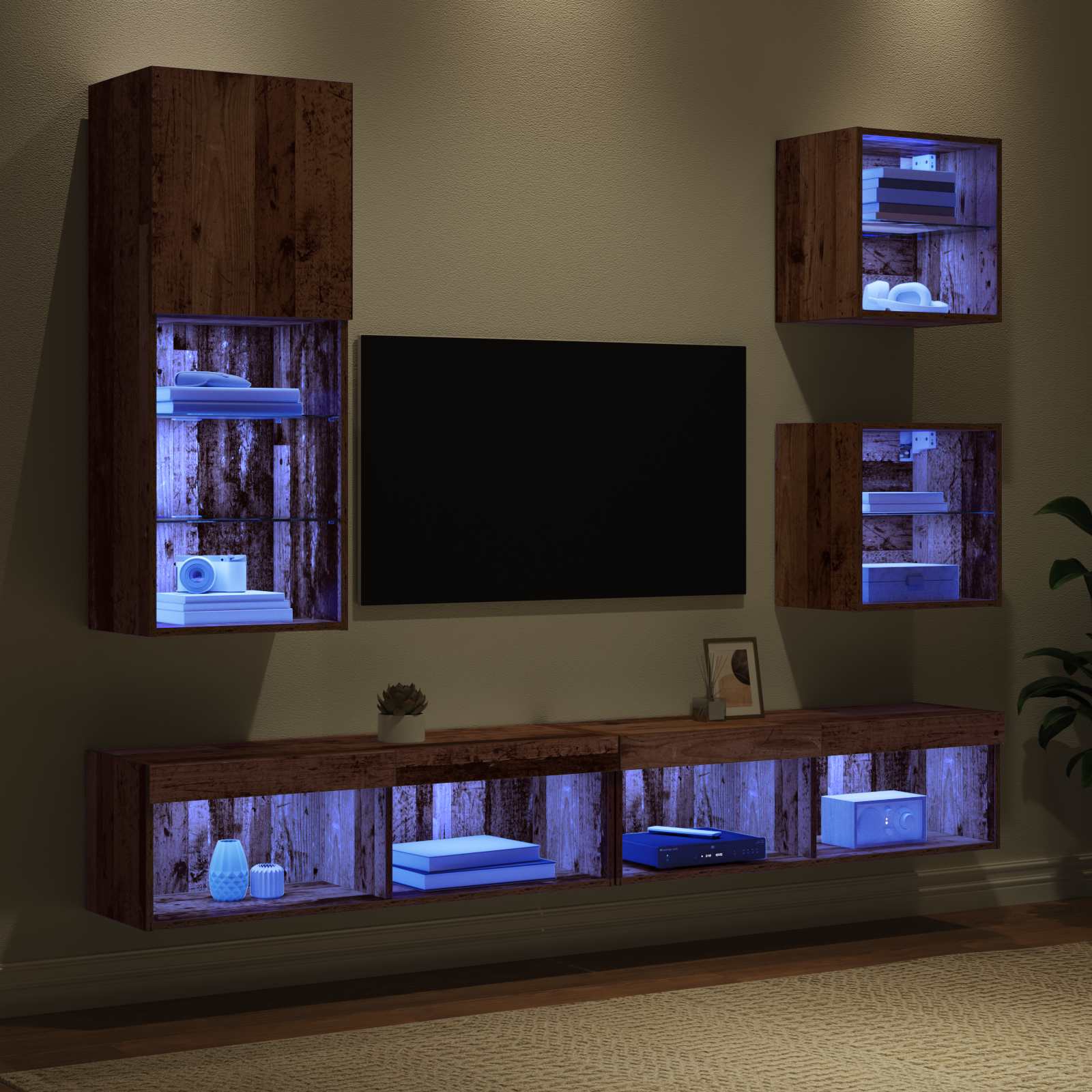 TV Wand Eenheden met LED 5 pcs Oud Hout Bewerkt hout is nu te koop bij PeponiXL, paradijselijk wonen!