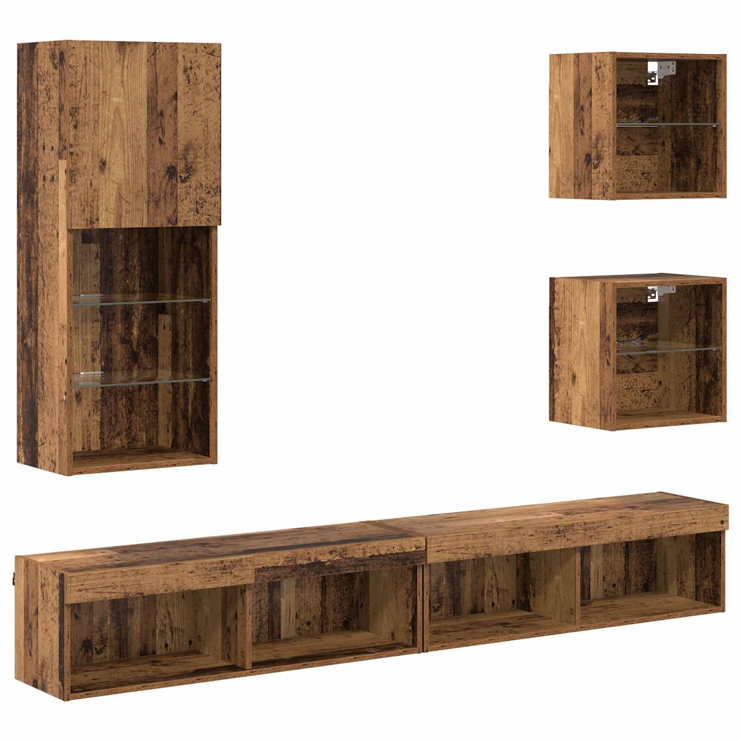 TV Wand Eenheden met LED 5 pcs Oud Hout Bewerkt hout is nu te koop bij PeponiXL, paradijselijk wonen!