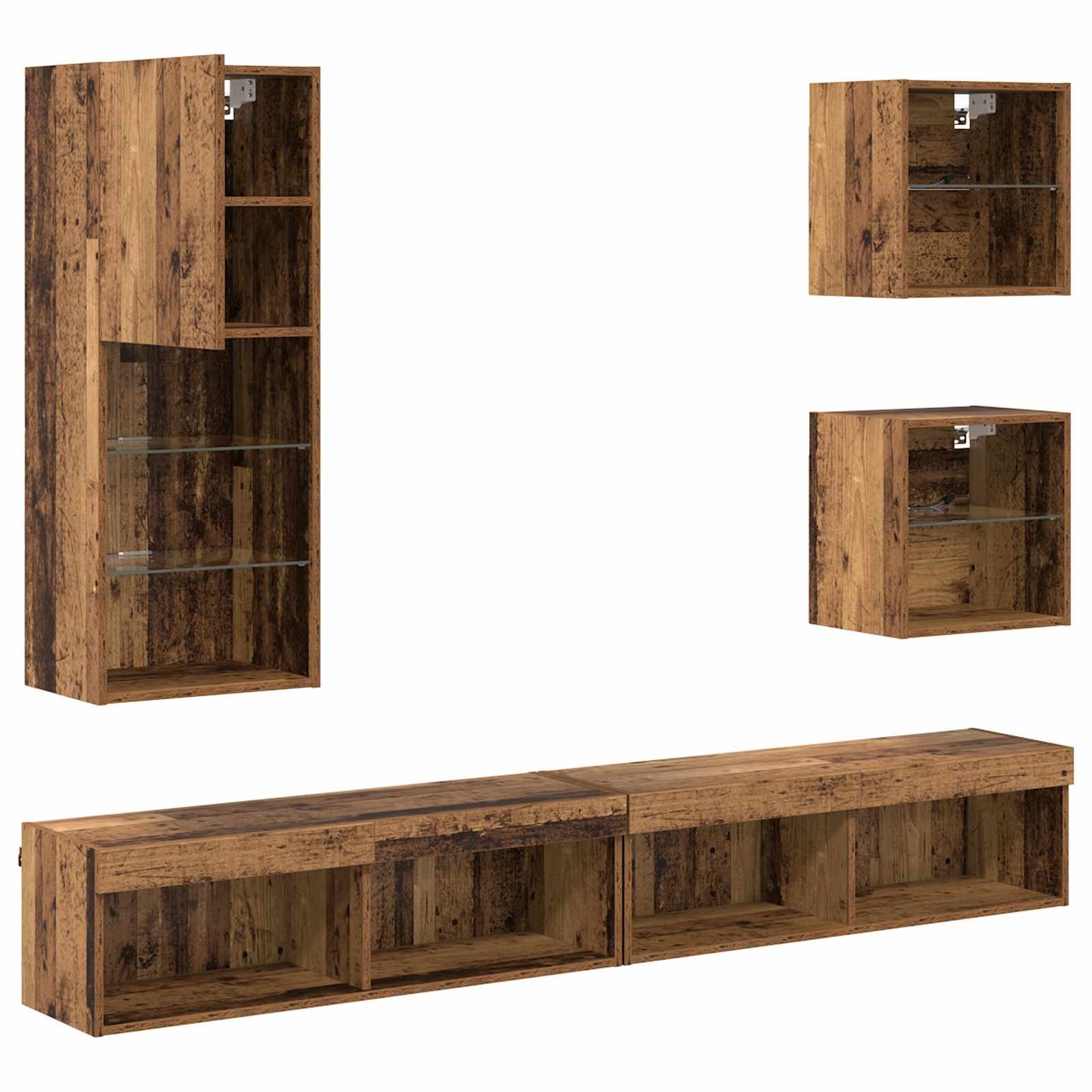 TV Wand Eenheden met LED 5 pcs Oud Hout Bewerkt hout is nu te koop bij PeponiXL, paradijselijk wonen!