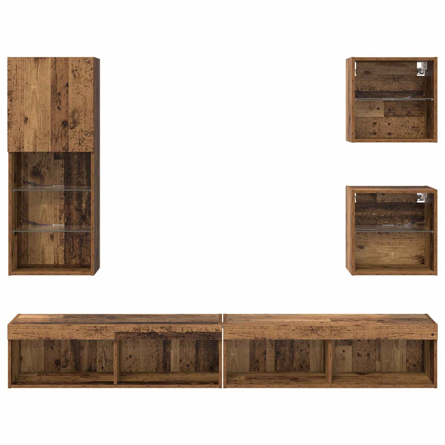 TV Wand Eenheden met LED 5 pcs Oud Hout Bewerkt hout is nu te koop bij PeponiXL, paradijselijk wonen!