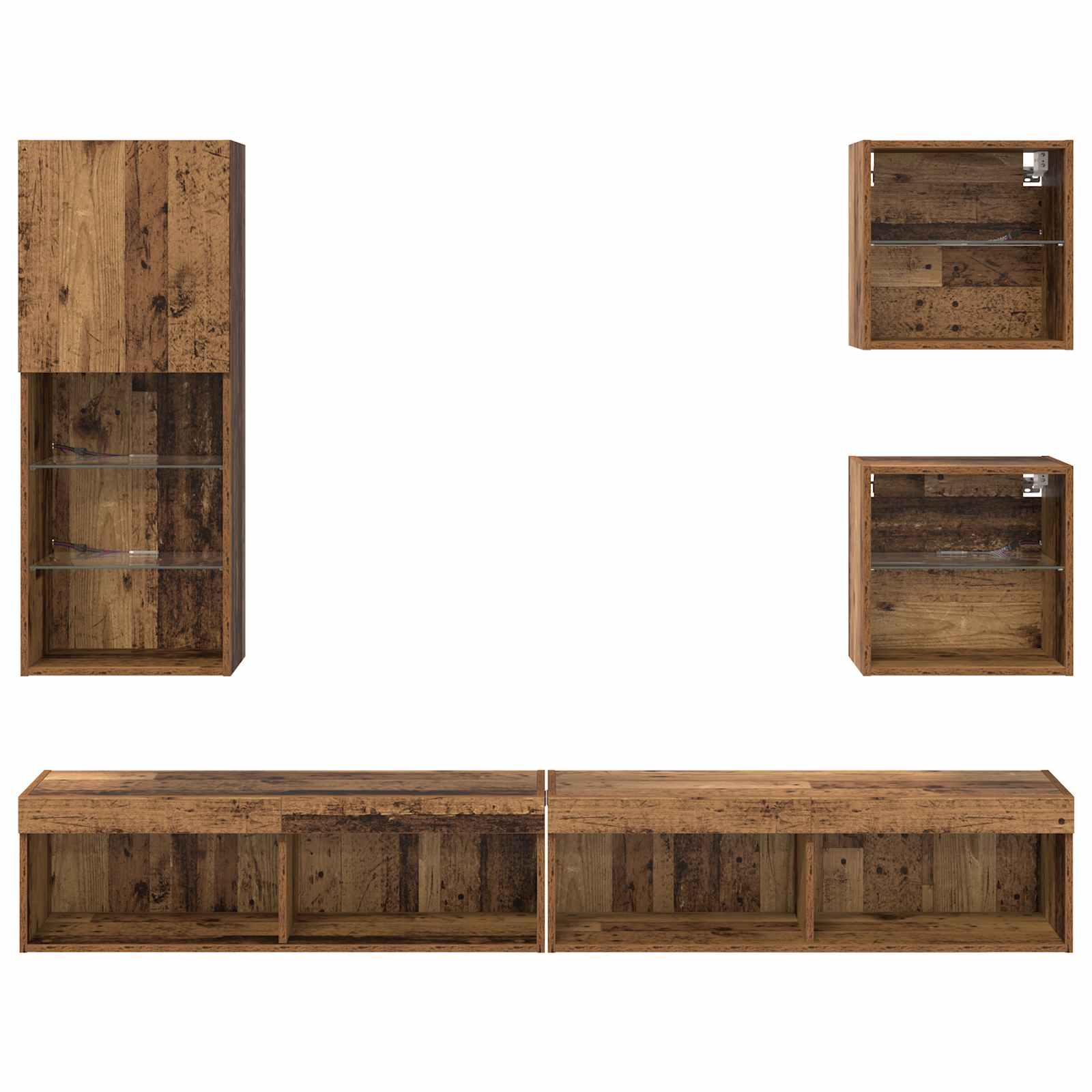 TV Wand Eenheden met LED 5 pcs Oud Hout Bewerkt hout is nu te koop bij PeponiXL, paradijselijk wonen!