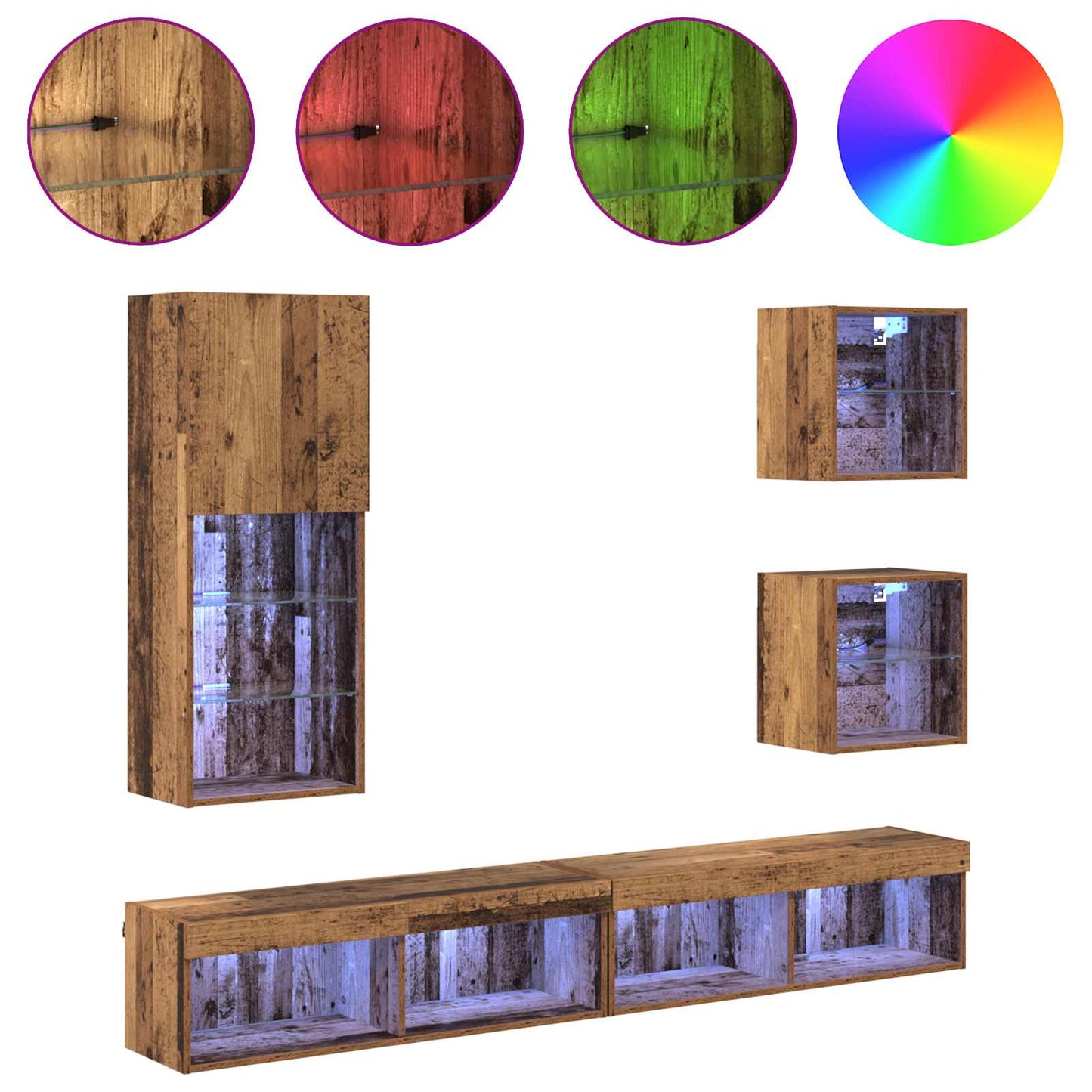 TV Wand Eenheden met LED 5 pcs Oud Hout Bewerkt hout is nu te koop bij PeponiXL, paradijselijk wonen!