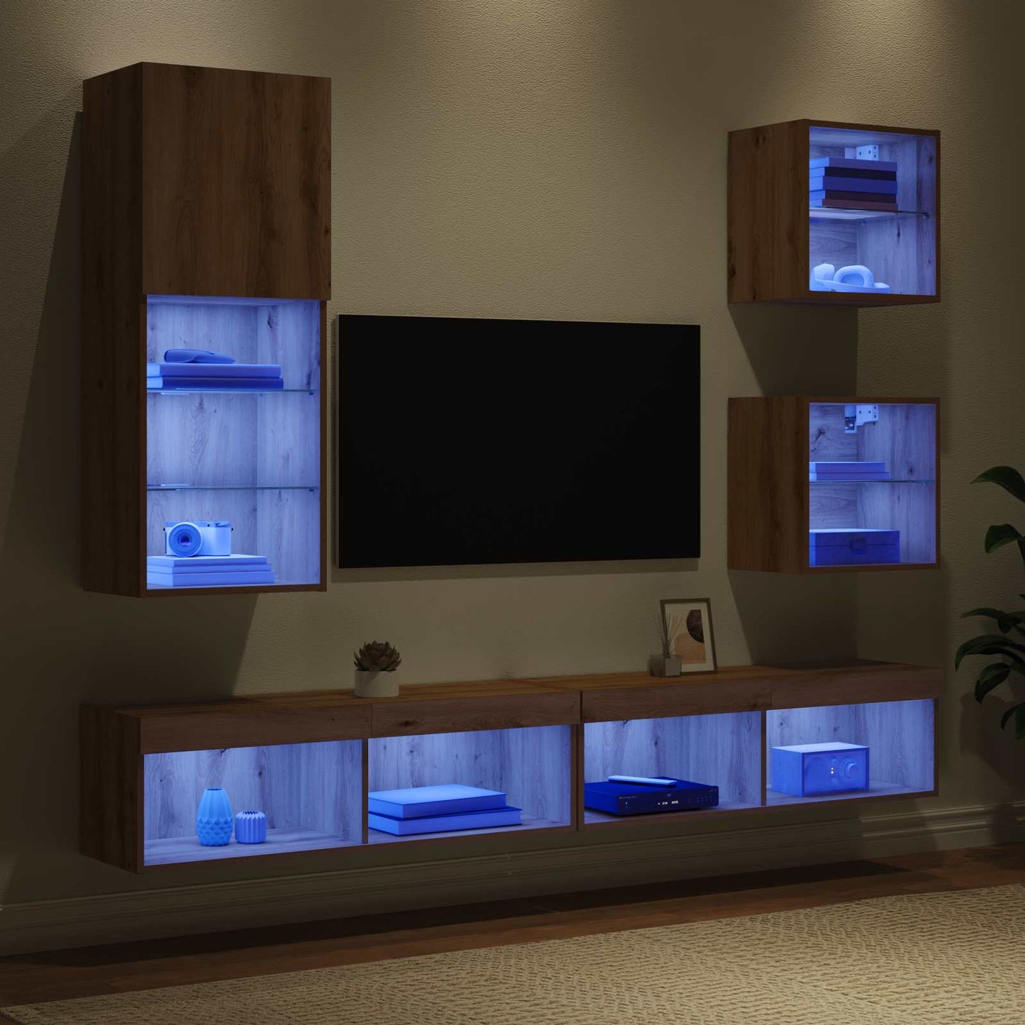 TV Wand Eenheden met LED 5 pcs Artisan Eiken Bewerkt hout is nu te koop bij PeponiXL, paradijselijk wonen!