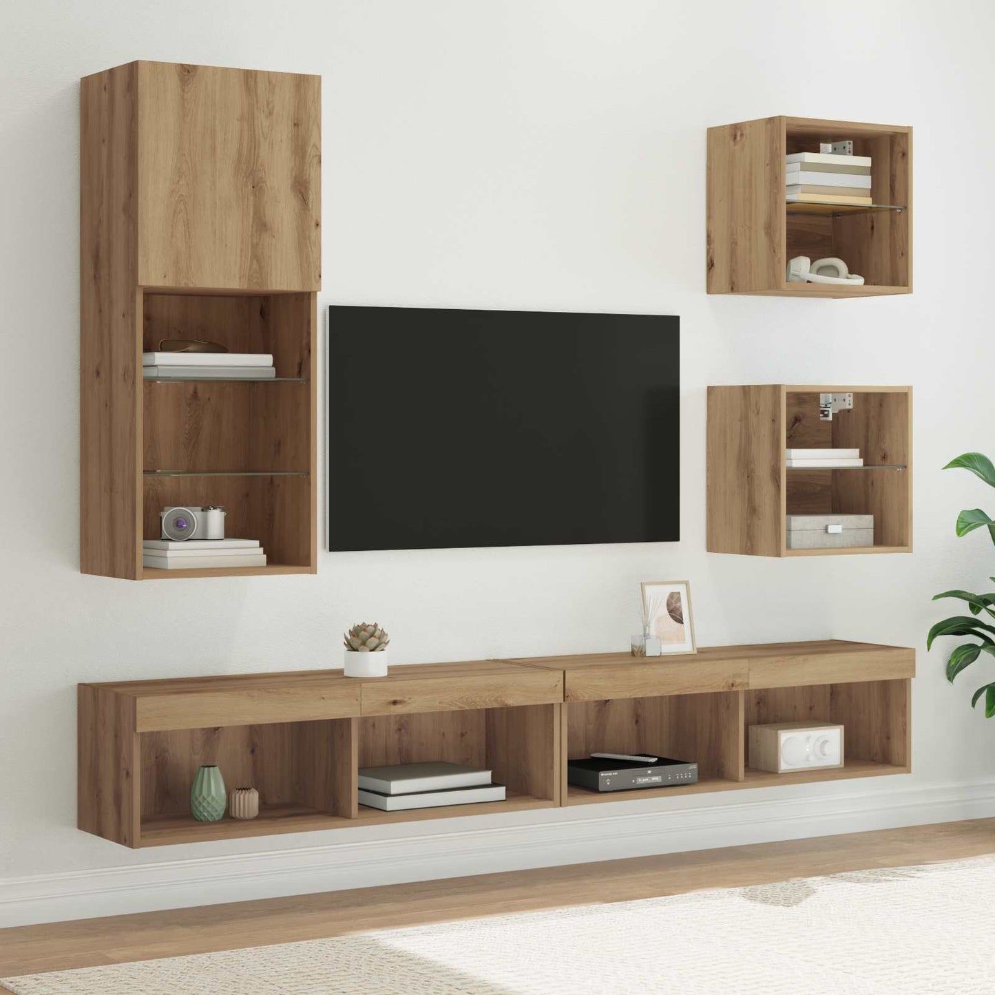 TV Wand Eenheden met LED 5 pcs Artisan Eiken Bewerkt hout is nu te koop bij PeponiXL, paradijselijk wonen!
