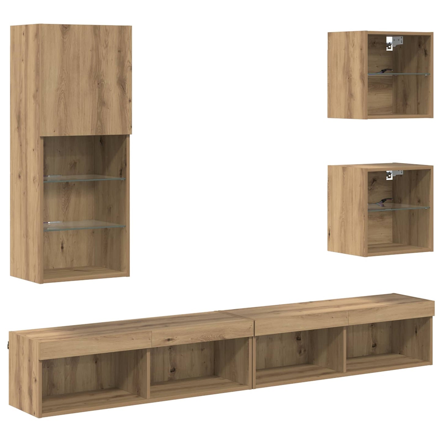TV Wand Eenheden met LED 5 pcs Artisan Eiken Bewerkt hout is nu te koop bij PeponiXL, paradijselijk wonen!