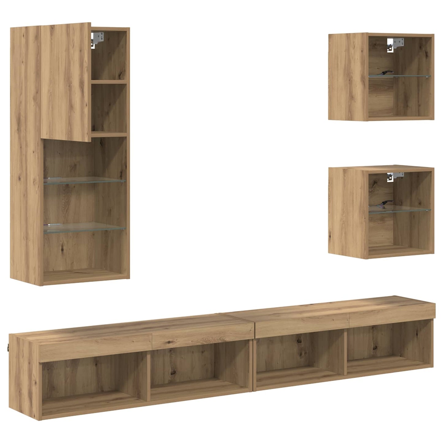 TV Wand Eenheden met LED 5 pcs Artisan Eiken Bewerkt hout is nu te koop bij PeponiXL, paradijselijk wonen!