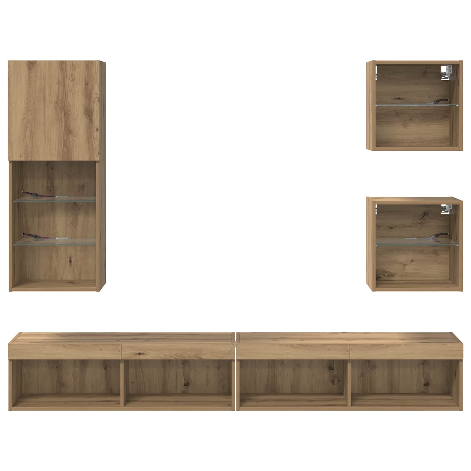TV Wand Eenheden met LED 5 pcs Artisan Eiken Bewerkt hout is nu te koop bij PeponiXL, paradijselijk wonen!