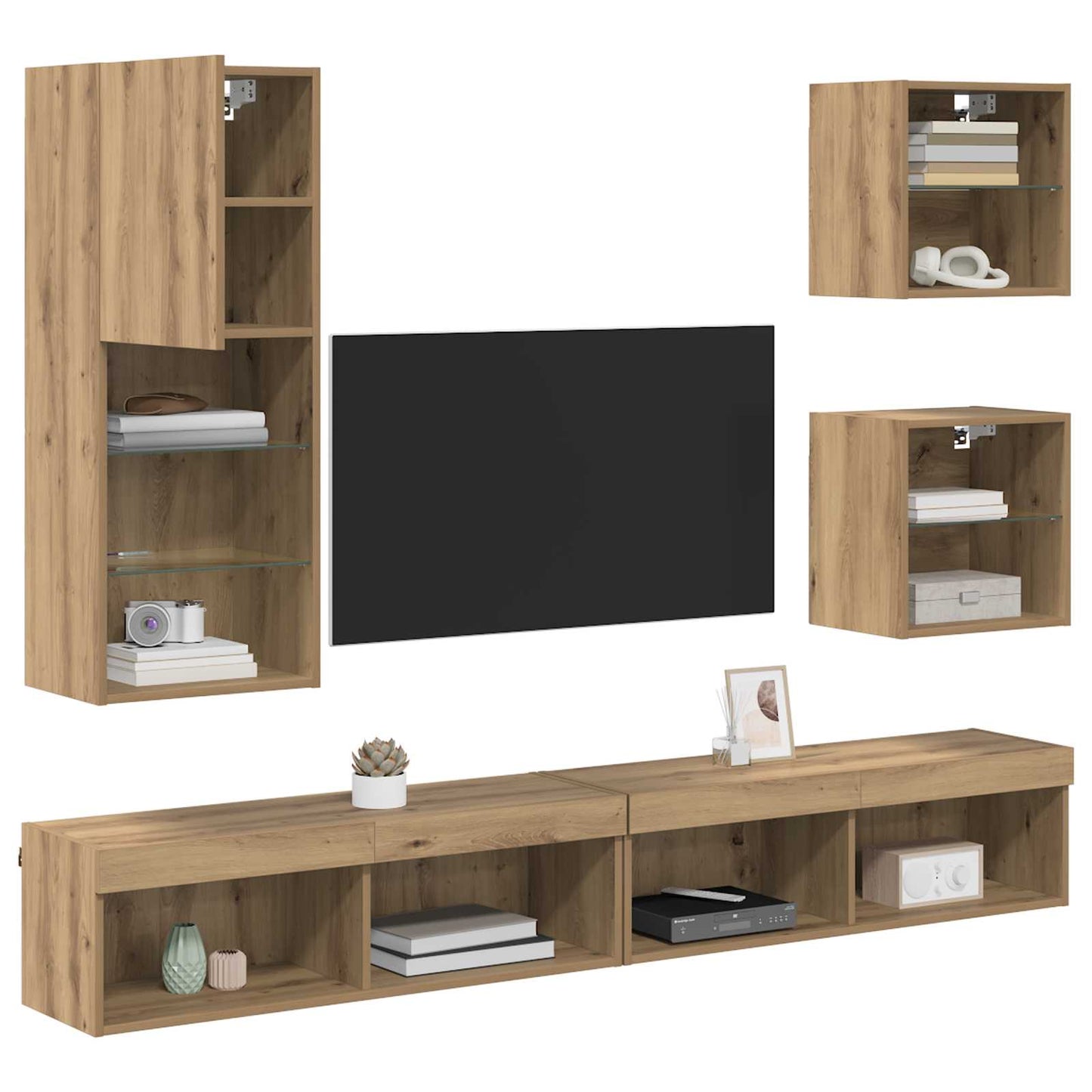 TV Wand Eenheden met LED 5 pcs Artisan Eiken Bewerkt hout is nu te koop bij PeponiXL, paradijselijk wonen!