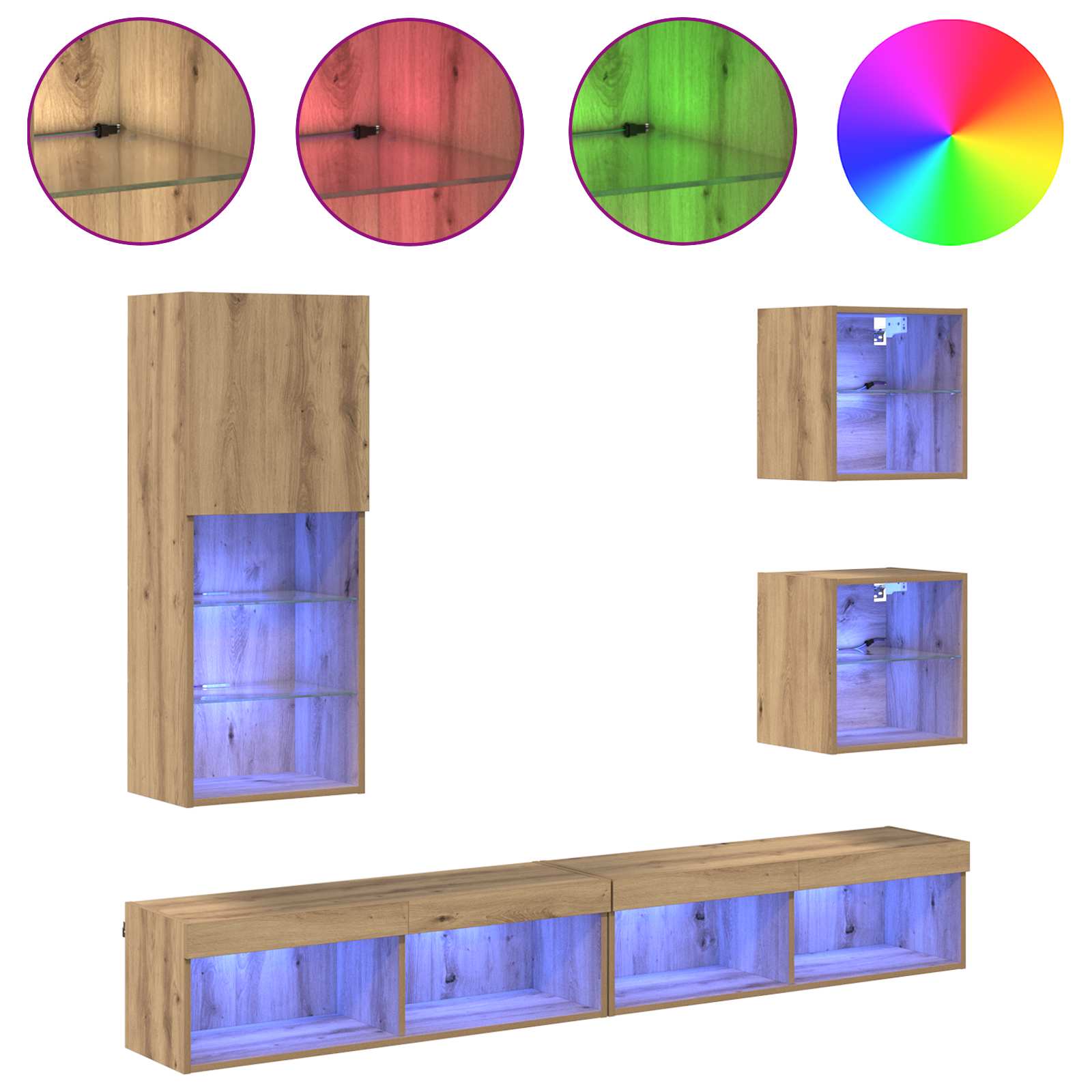 TV Wand Eenheden met LED 5 pcs Artisan Eiken Bewerkt hout is nu te koop bij PeponiXL, paradijselijk wonen!