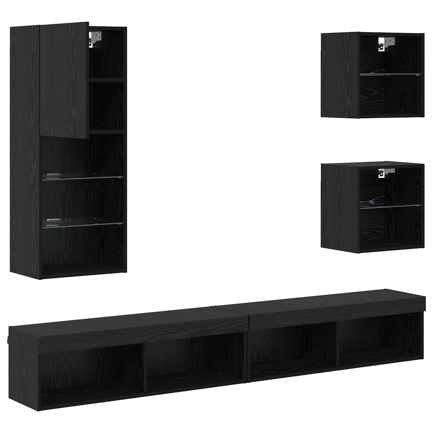 TV Wand Eenheden met LED 5 pcs Zwart Eiken Bewerkt hout is nu te koop bij PeponiXL, paradijselijk wonen!
