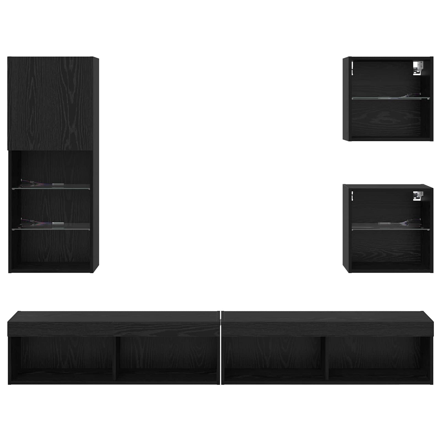 TV Wand Eenheden met LED 5 pcs Zwart Eiken Bewerkt hout is nu te koop bij PeponiXL, paradijselijk wonen!