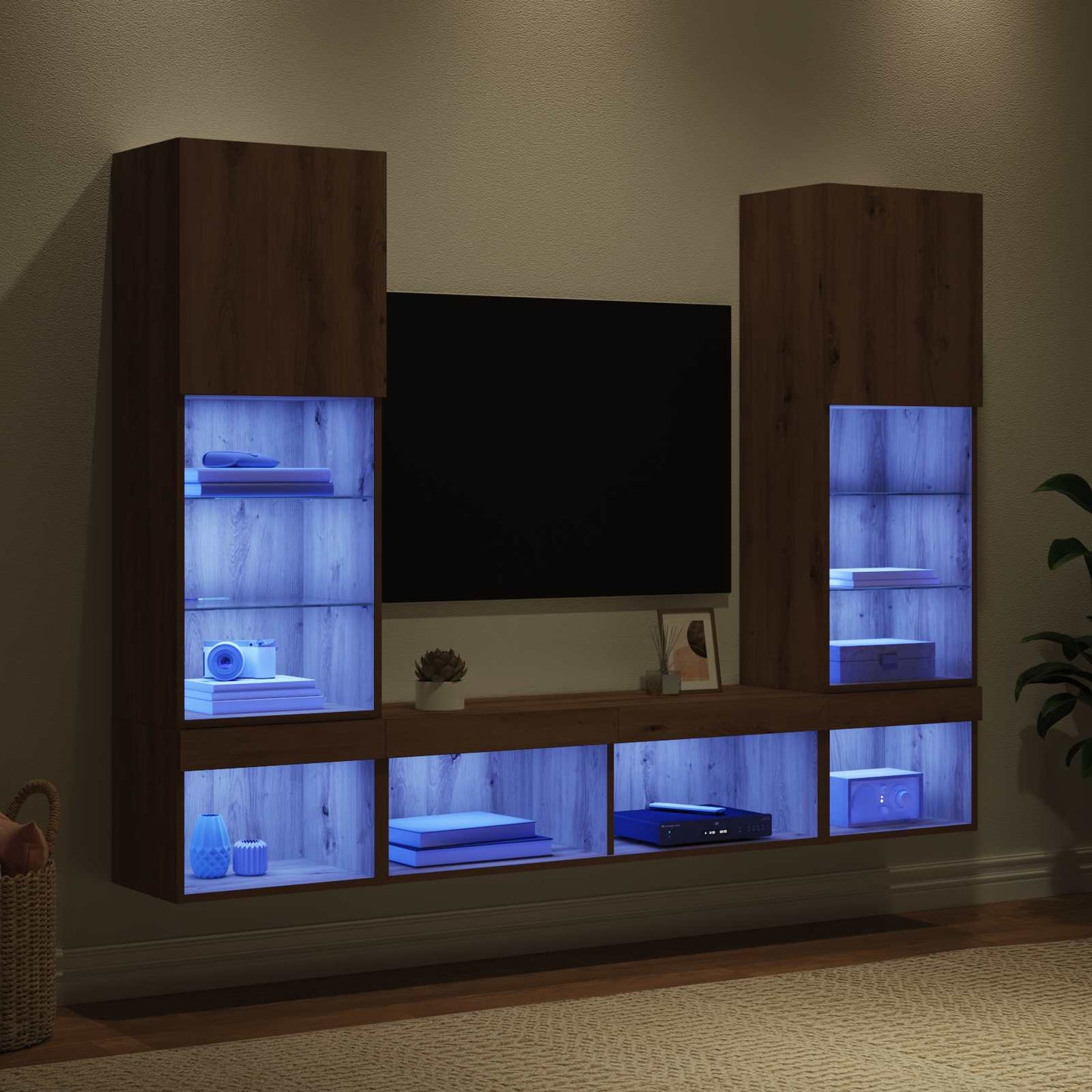 TV Wand Eenheden met LED 5 pcs Artisan Eiken Bewerkt hout is nu te koop bij PeponiXL, paradijselijk wonen!