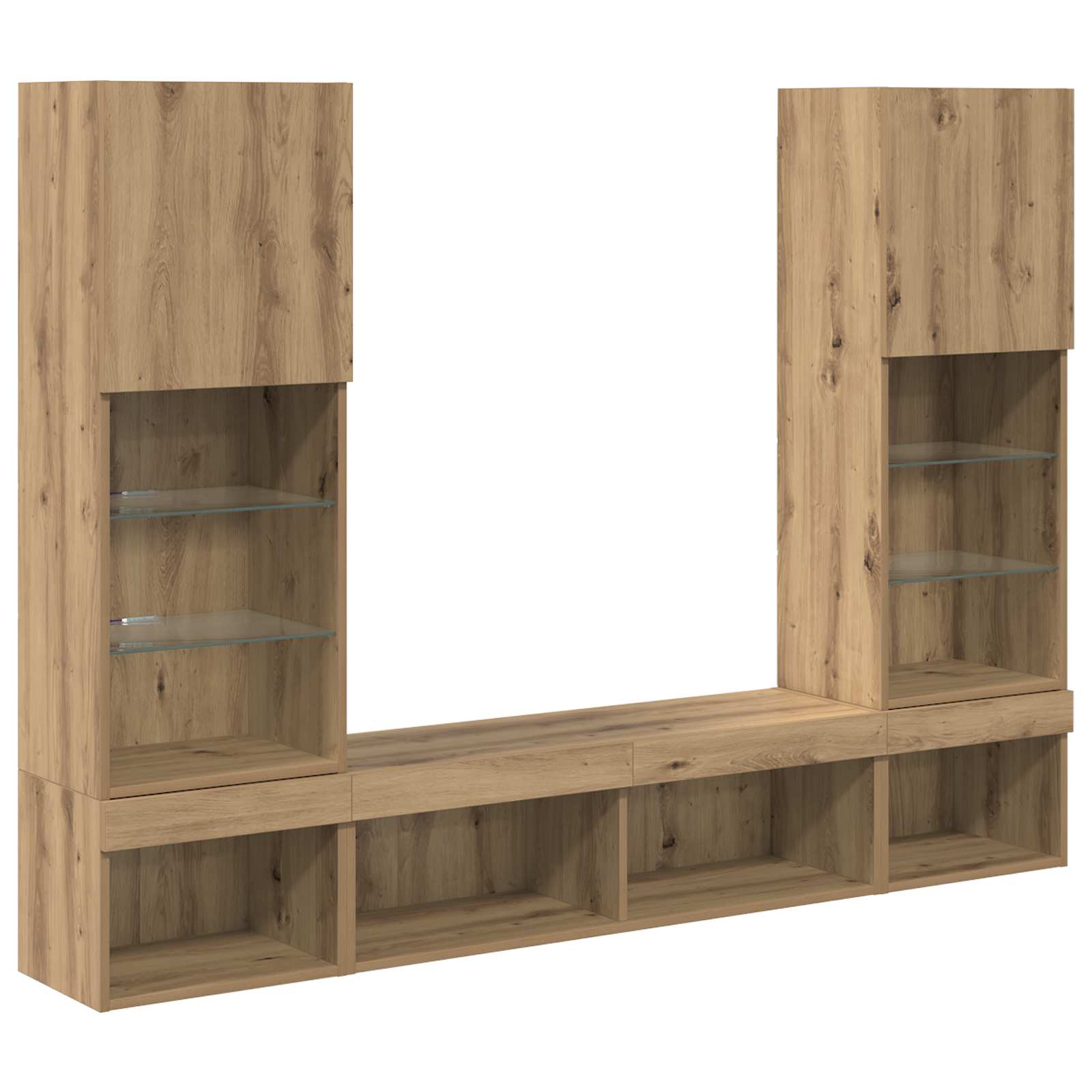 TV Wand Eenheden met LED 5 pcs Artisan Eiken Bewerkt hout is nu te koop bij PeponiXL, paradijselijk wonen!