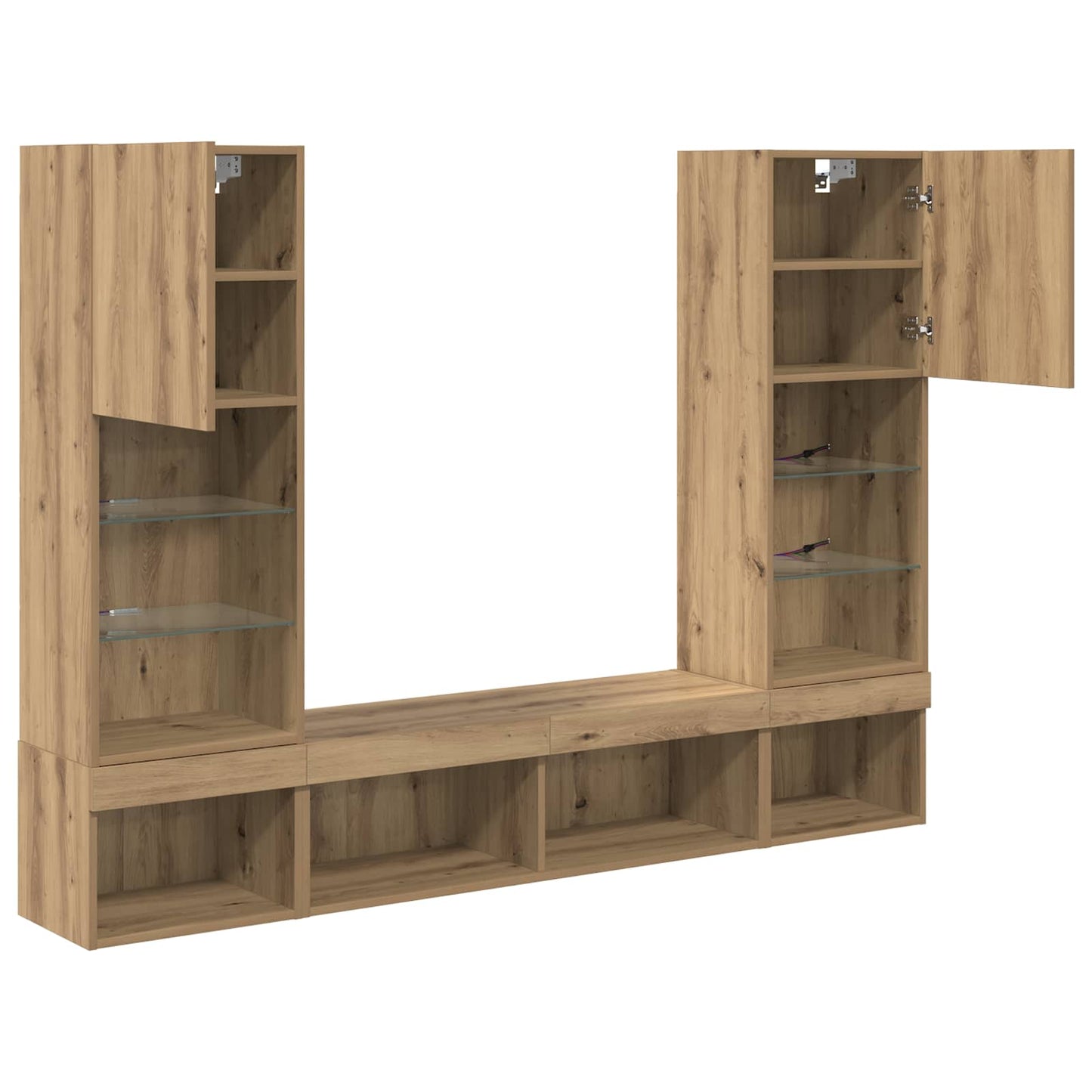 TV Wand Eenheden met LED 5 pcs Artisan Eiken Bewerkt hout is nu te koop bij PeponiXL, paradijselijk wonen!