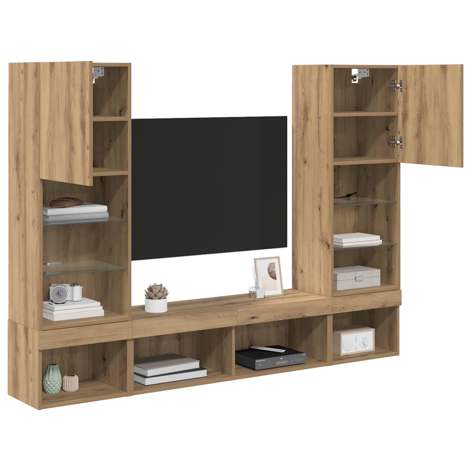 TV Wand Eenheden met LED 5 pcs Artisan Eiken Bewerkt hout is nu te koop bij PeponiXL, paradijselijk wonen!