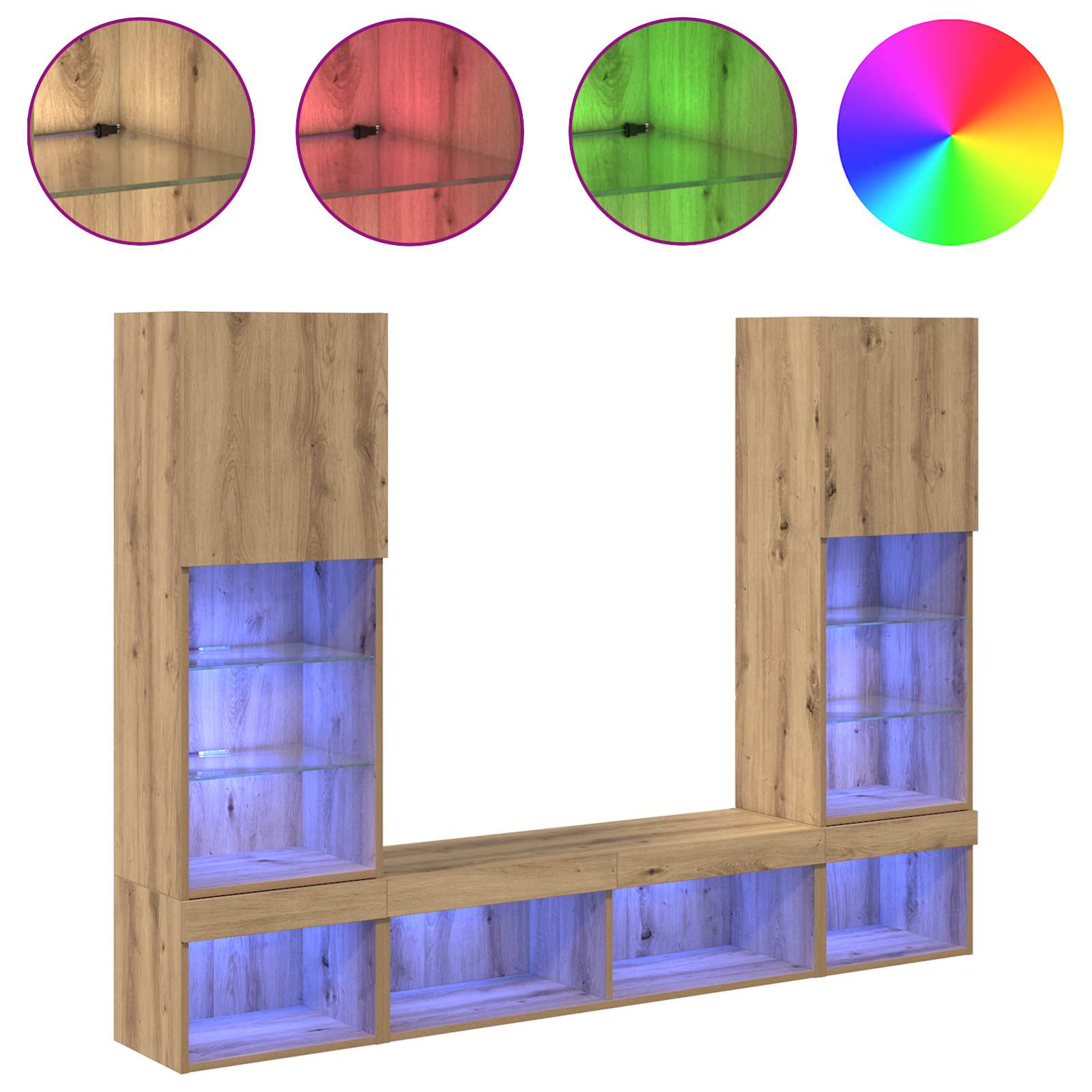 TV Wand Eenheden met LED 5 pcs Artisan Eiken Bewerkt hout is nu te koop bij PeponiXL, paradijselijk wonen!