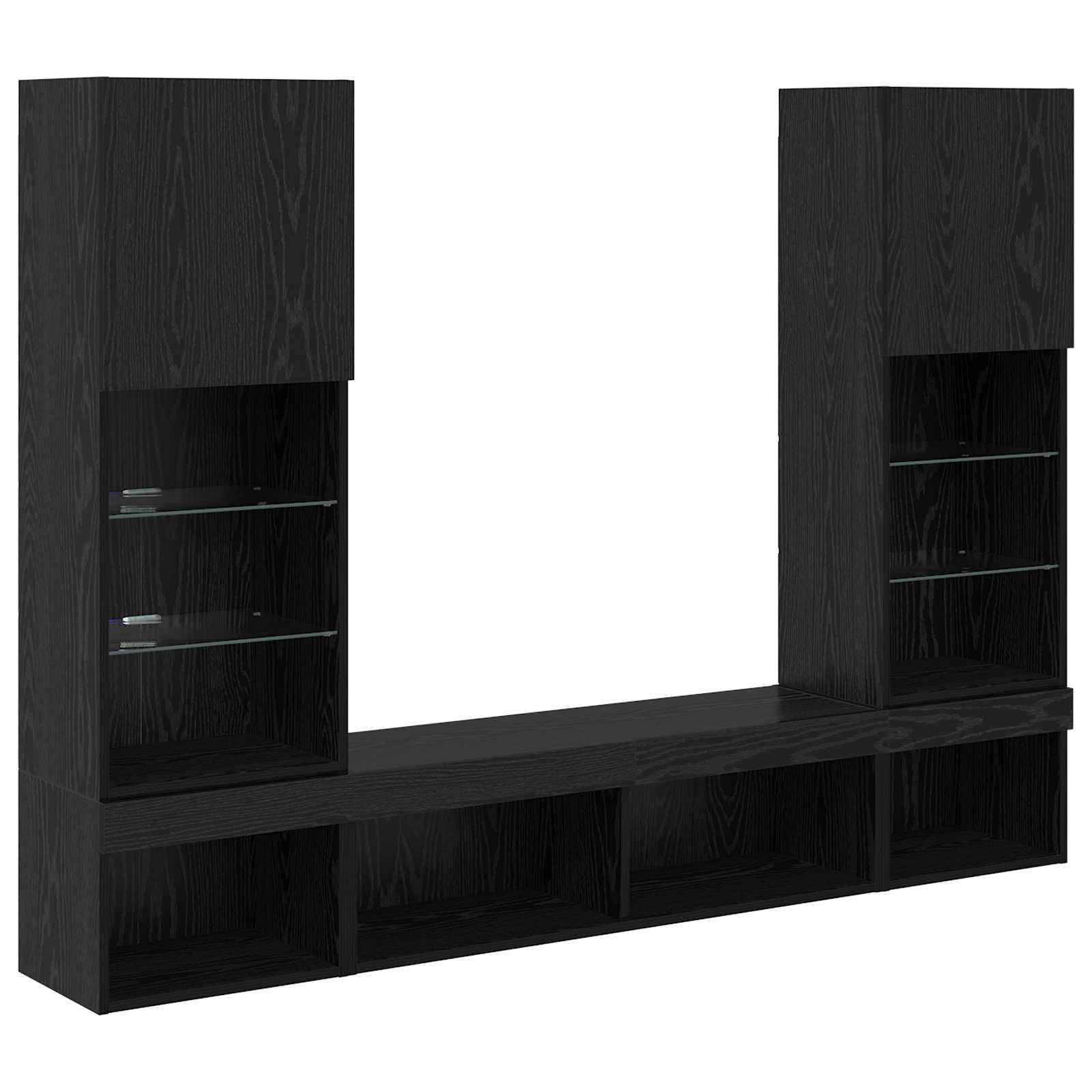 TV Wand Eenheden met LED met LED 5 pcs Zwart Eiken Bewerkt hout is nu te koop bij PeponiXL, paradijselijk wonen!