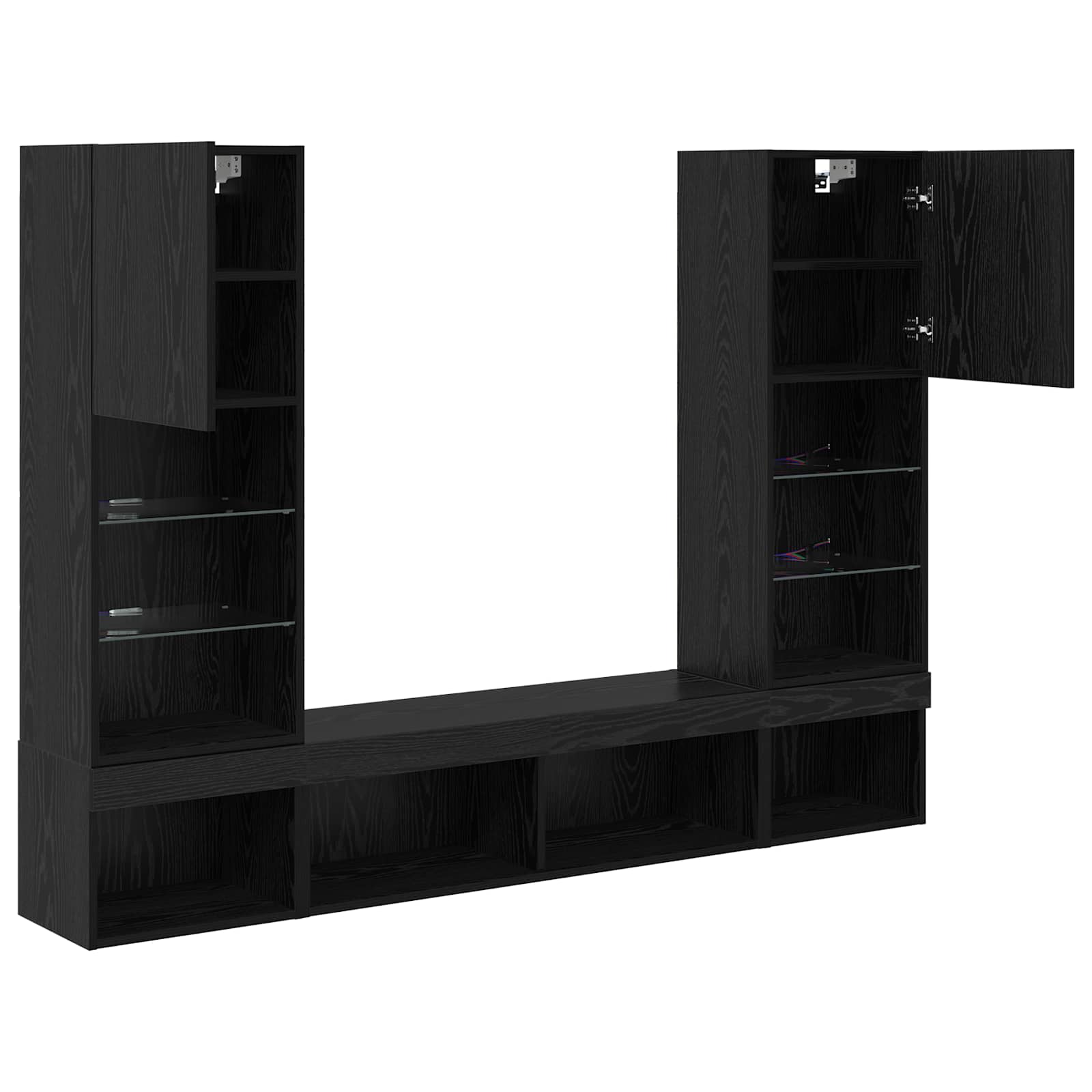 TV Wand Eenheden met LED met LED 5 pcs Zwart Eiken Bewerkt hout is nu te koop bij PeponiXL, paradijselijk wonen!