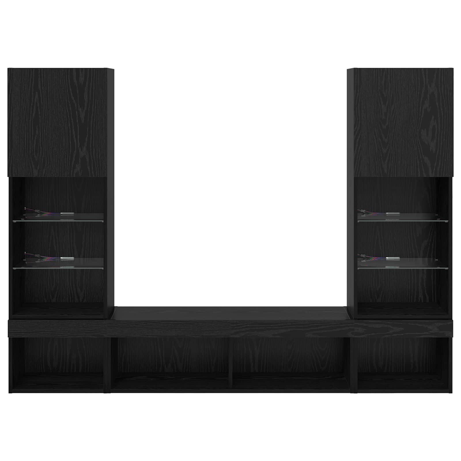 TV Wand Eenheden met LED met LED 5 pcs Zwart Eiken Bewerkt hout is nu te koop bij PeponiXL, paradijselijk wonen!