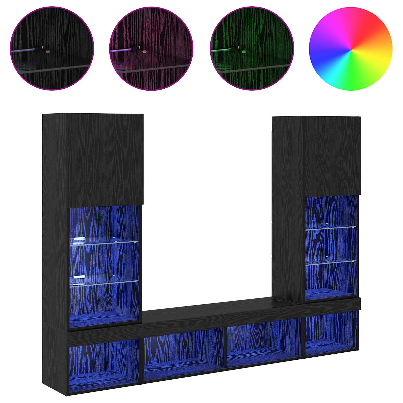 TV Wand Eenheden met LED met LED 5 pcs Zwart Eiken Bewerkt hout is nu te koop bij PeponiXL, paradijselijk wonen!