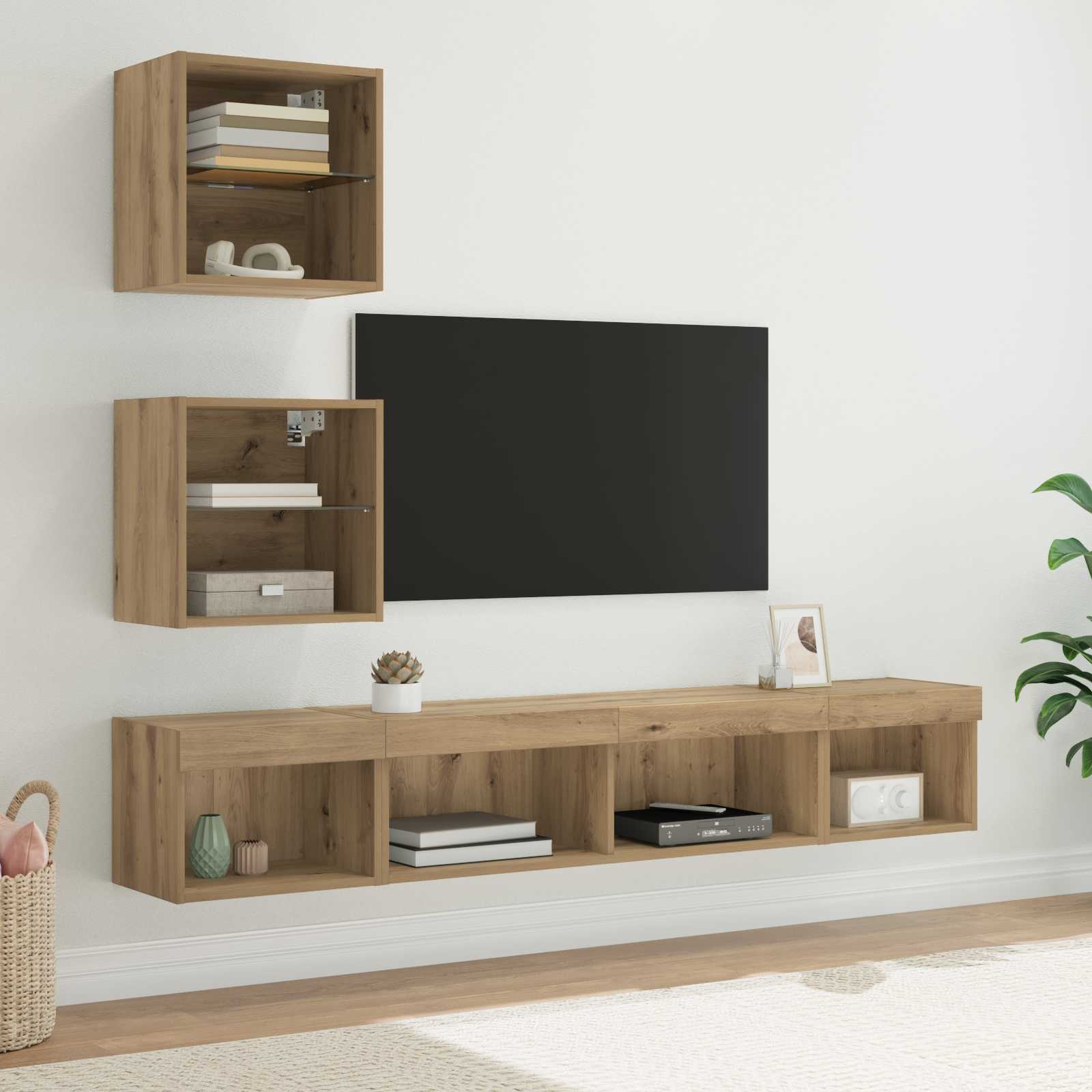 TV Wand Eenheden met LED 5 pcs Artisan Eiken Bewerkt hout is nu te koop bij PeponiXL, paradijselijk wonen!