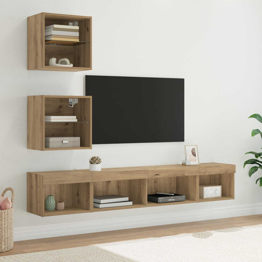 TV Wand Eenheden met LED 5 pcs Artisan Eiken Bewerkt hout is nu te koop bij PeponiXL, paradijselijk wonen!