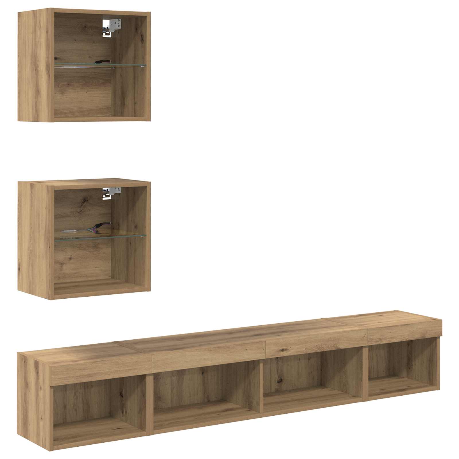 TV Wand Eenheden met LED 5 pcs Artisan Eiken Bewerkt hout is nu te koop bij PeponiXL, paradijselijk wonen!