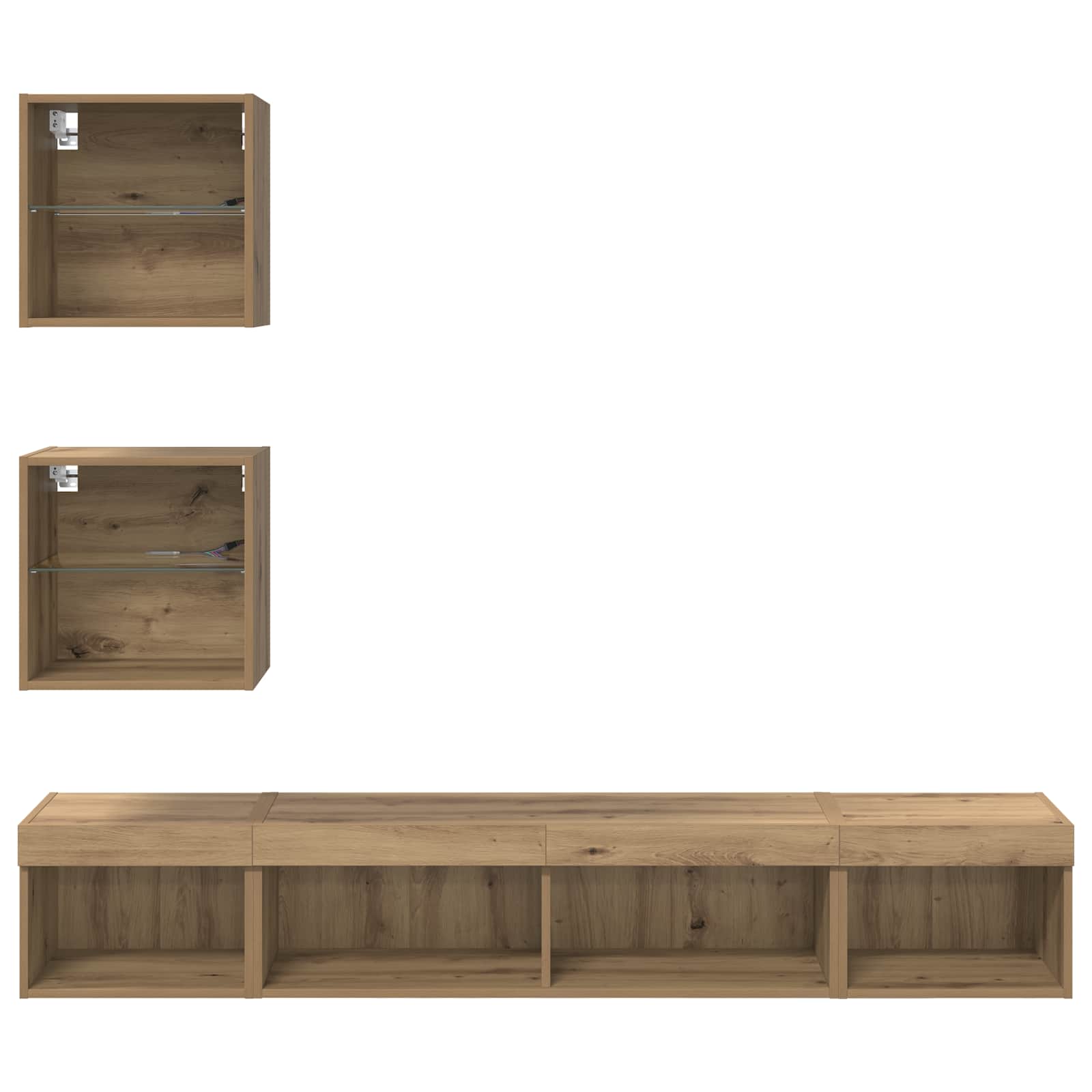 TV Wand Eenheden met LED 5 pcs Artisan Eiken Bewerkt hout is nu te koop bij PeponiXL, paradijselijk wonen!