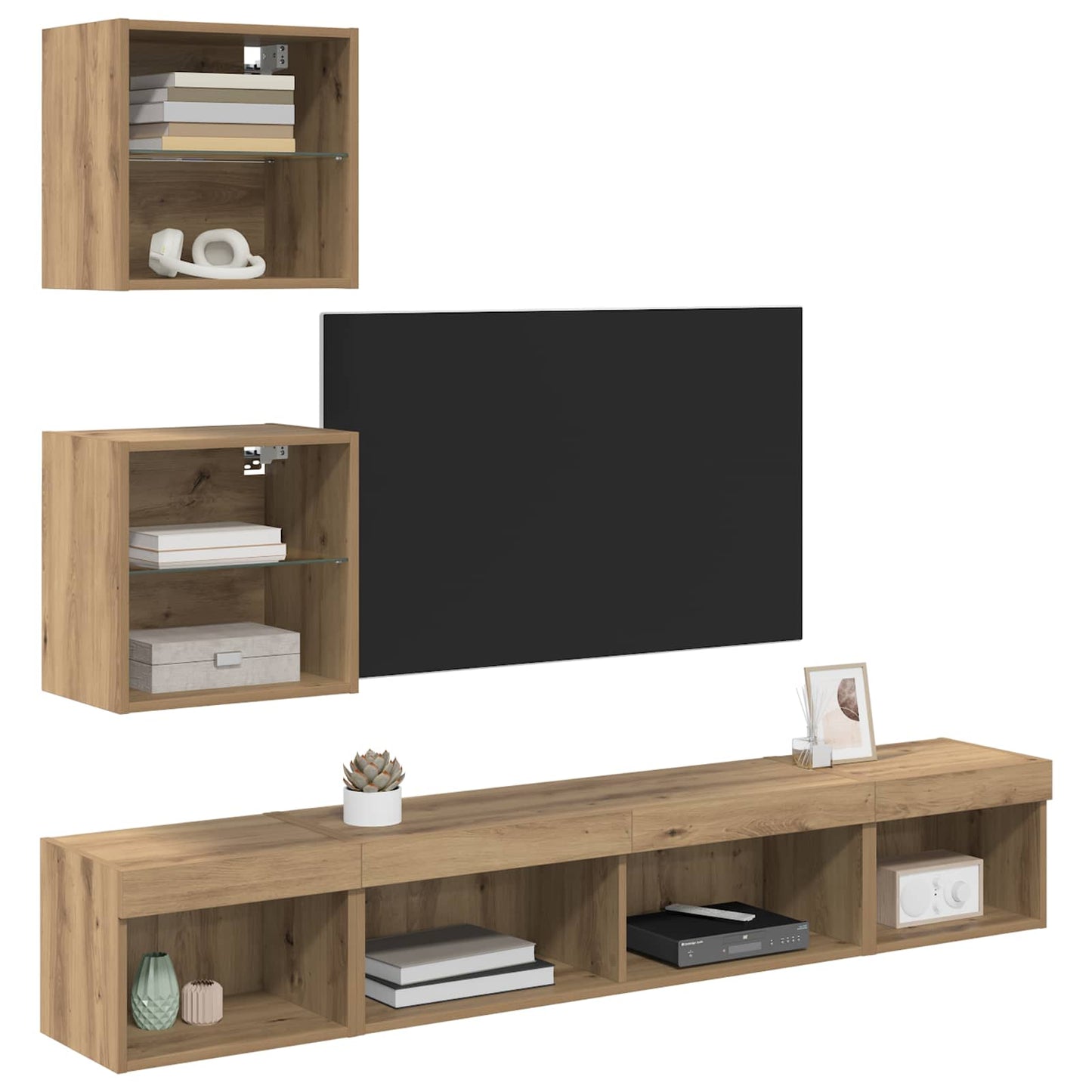 TV Wand Eenheden met LED 5 pcs Artisan Eiken Bewerkt hout is nu te koop bij PeponiXL, paradijselijk wonen!