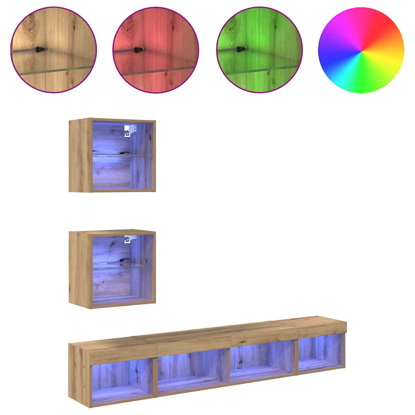 TV Wand Eenheden met LED 5 pcs Artisan Eiken Bewerkt hout is nu te koop bij PeponiXL, paradijselijk wonen!