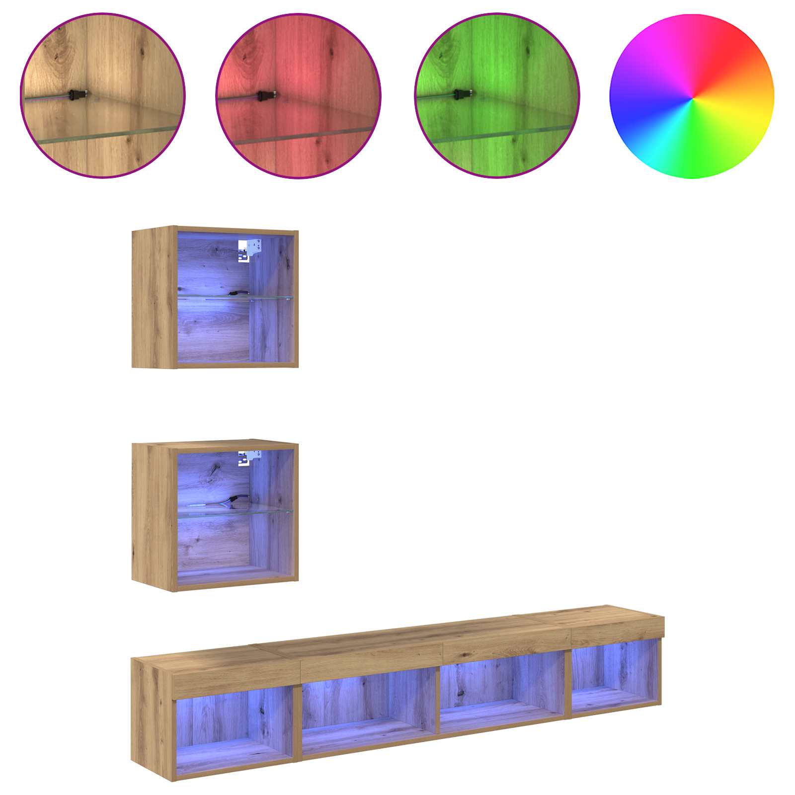 TV Wand Eenheden met LED 5 pcs Artisan Eiken Bewerkt hout is nu te koop bij PeponiXL, paradijselijk wonen!