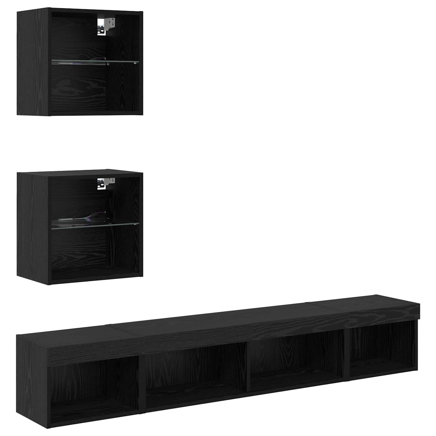 TV Wand Eenheden met LED met LED 5 pcs Zwart Eiken Bewerkt hout is nu te koop bij PeponiXL, paradijselijk wonen!