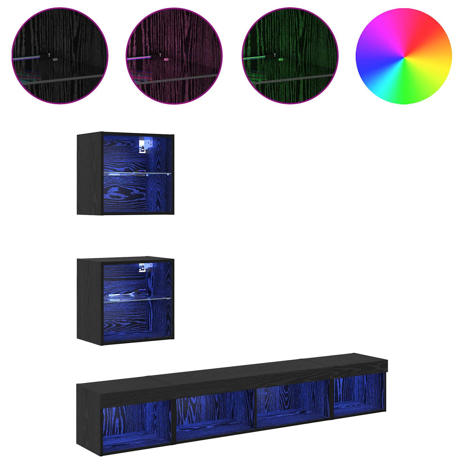 TV Wand Eenheden met LED met LED 5 pcs Zwart Eiken Bewerkt hout is nu te koop bij PeponiXL, paradijselijk wonen!