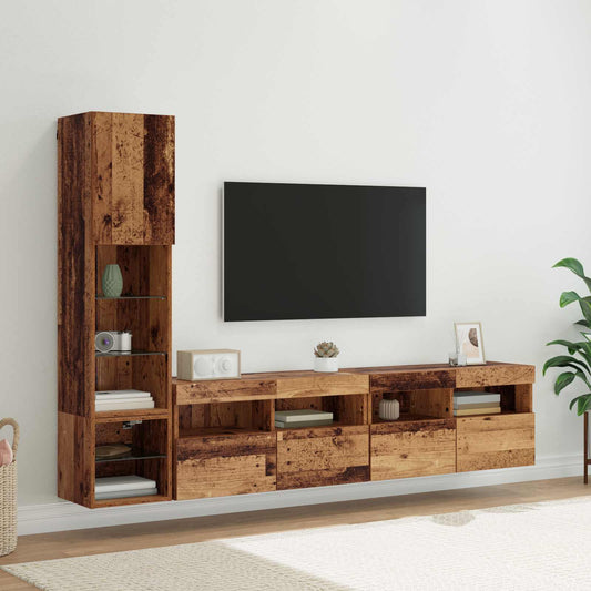 TV-wandmeubel met LED Wandgemonteerd 4 pcs Oudhout Bewerkt hout is nu te koop bij PeponiXL, paradijselijk wonen!
