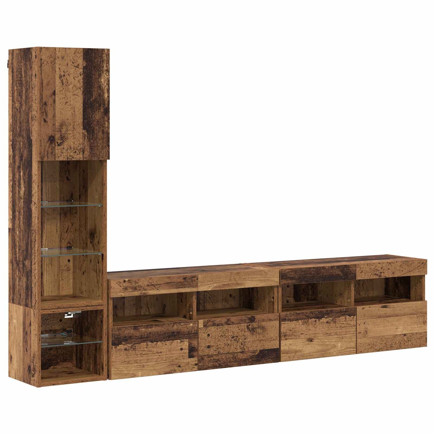 TV-wandmeubel met LED Wandgemonteerd 4 pcs Oudhout Bewerkt hout is nu te koop bij PeponiXL, paradijselijk wonen!