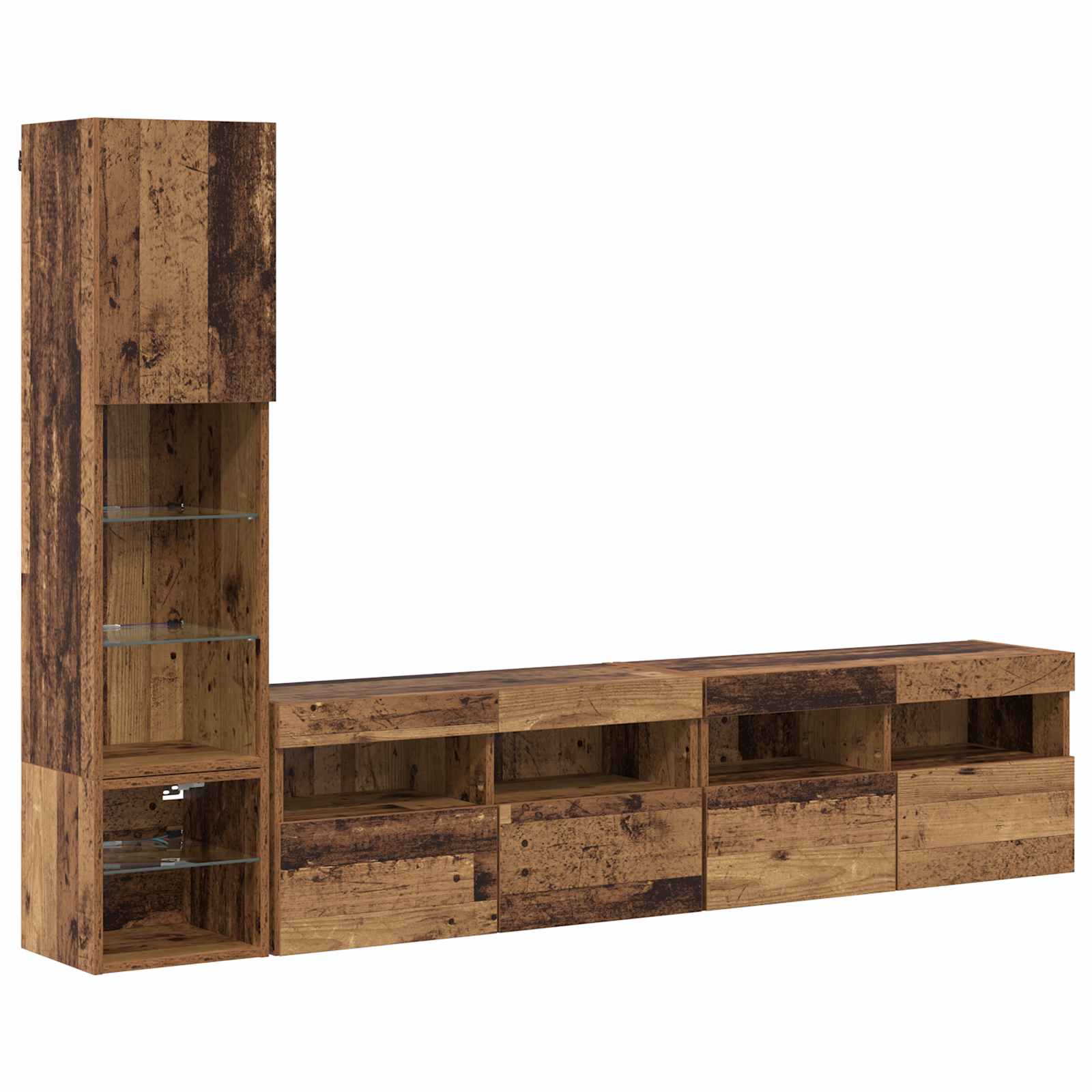 TV-wandmeubel met LED Wandgemonteerd 4 pcs Oudhout Bewerkt hout is nu te koop bij PeponiXL, paradijselijk wonen!