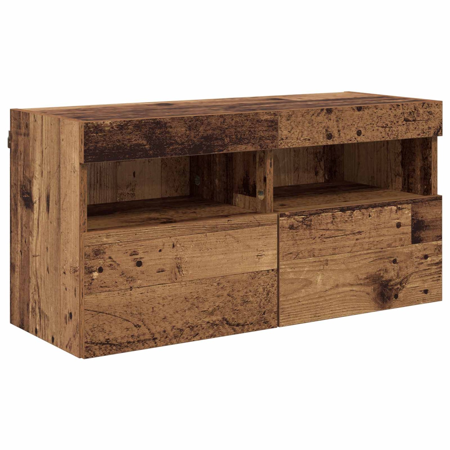 TV-wandmeubel met LED Wandgemonteerd 4 pcs Oudhout Bewerkt hout is nu te koop bij PeponiXL, paradijselijk wonen!