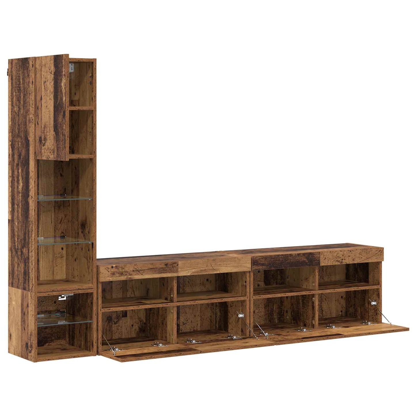 TV-wandmeubel met LED Wandgemonteerd 4 pcs Oudhout Bewerkt hout is nu te koop bij PeponiXL, paradijselijk wonen!