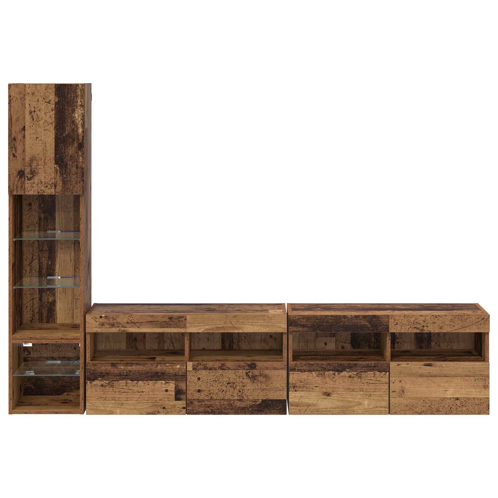 TV-wandmeubel met LED Wandgemonteerd 4 pcs Oudhout Bewerkt hout is nu te koop bij PeponiXL, paradijselijk wonen!