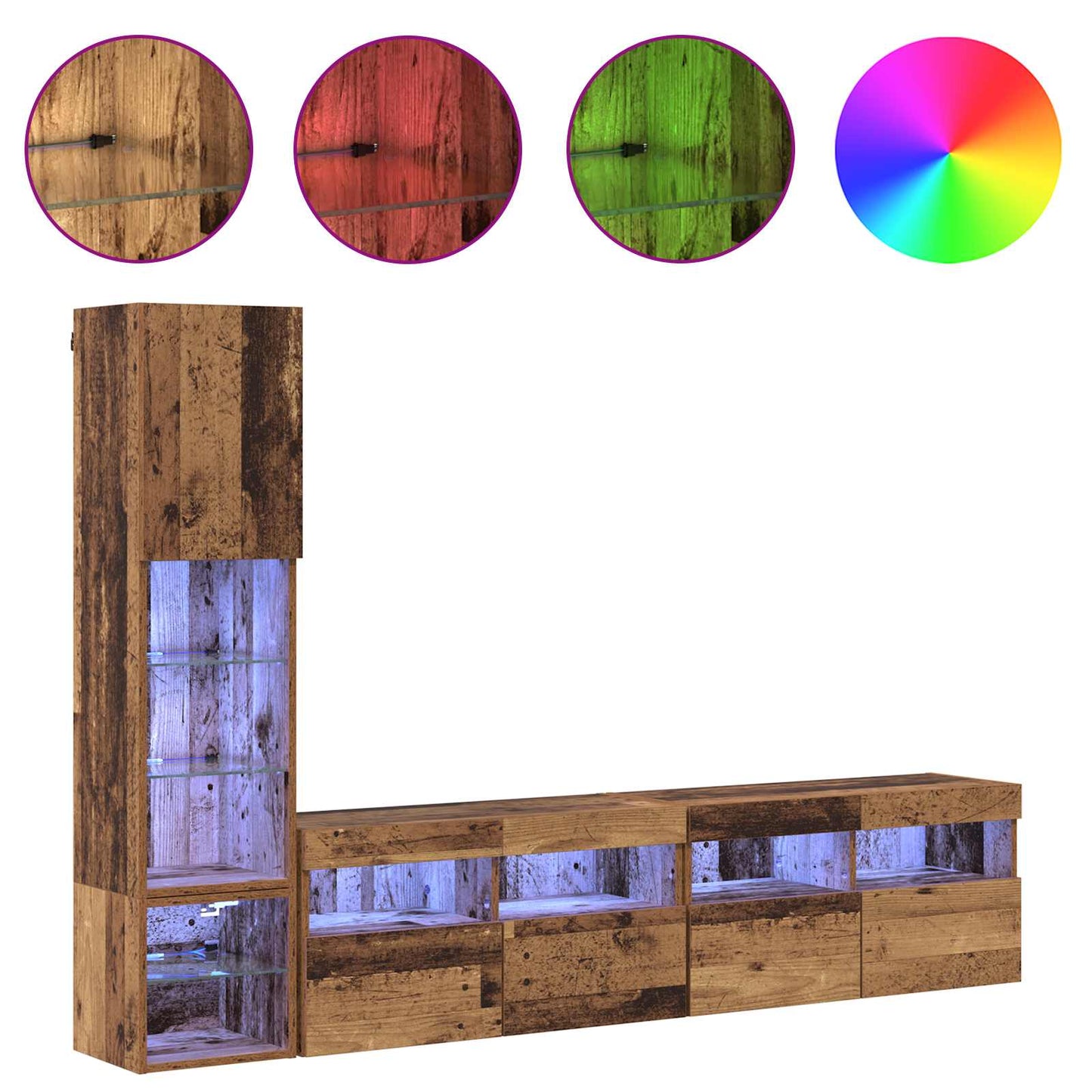 TV-wandmeubel met LED Wandgemonteerd 4 pcs Oudhout Bewerkt hout is nu te koop bij PeponiXL, paradijselijk wonen!